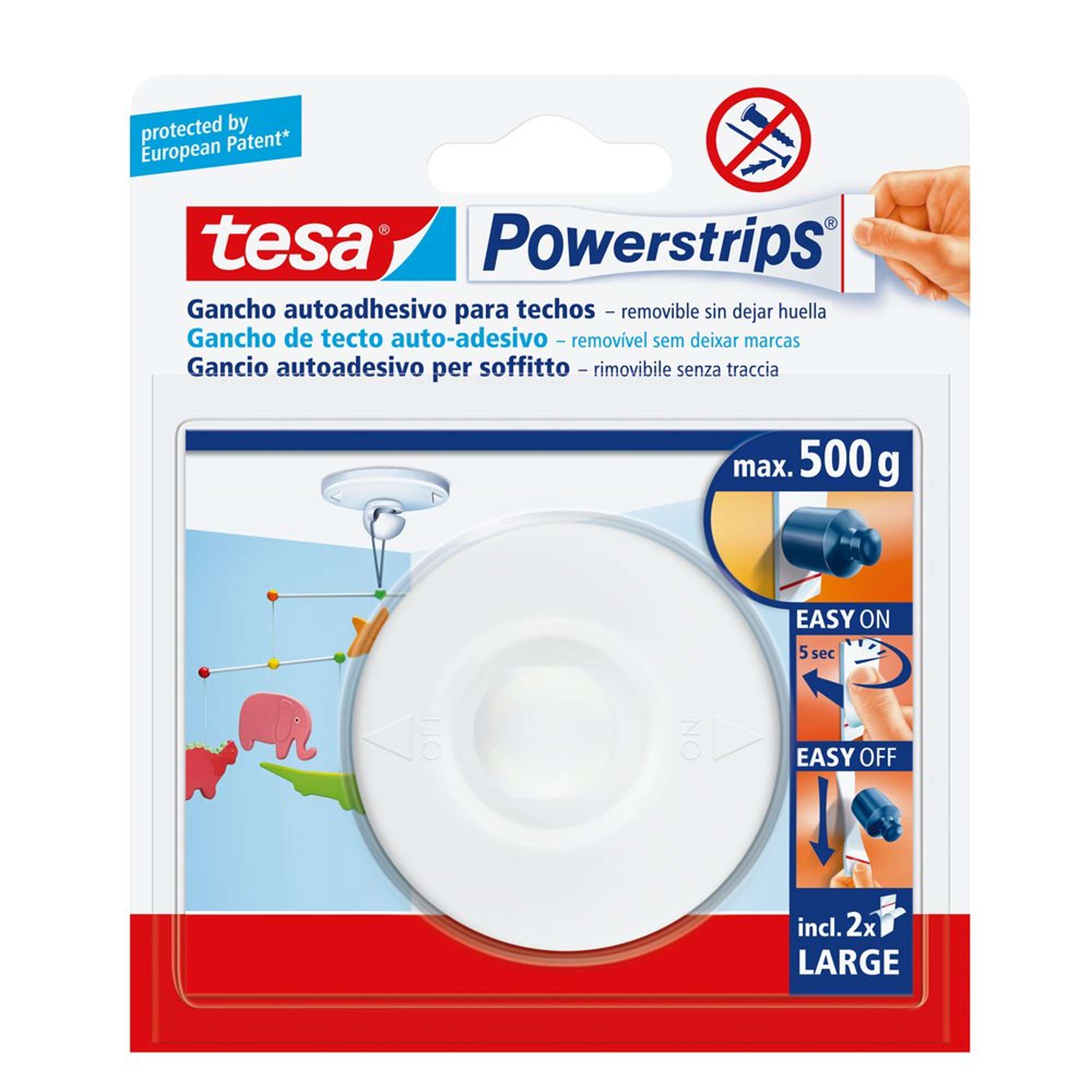 58029-000 tesa Powerstrips Deckenhaken 58029, 1 Haken + 2 Strips Large, Weiss