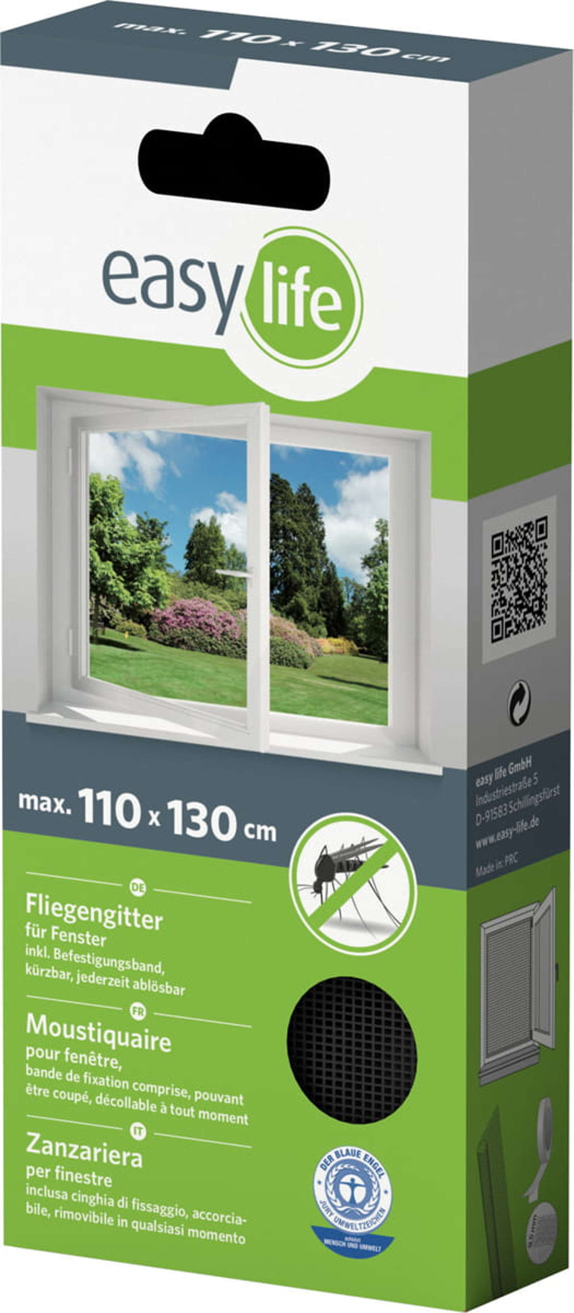 IS-Gitter-Fenster 110 x 130 cm anthrazit mit Klettband