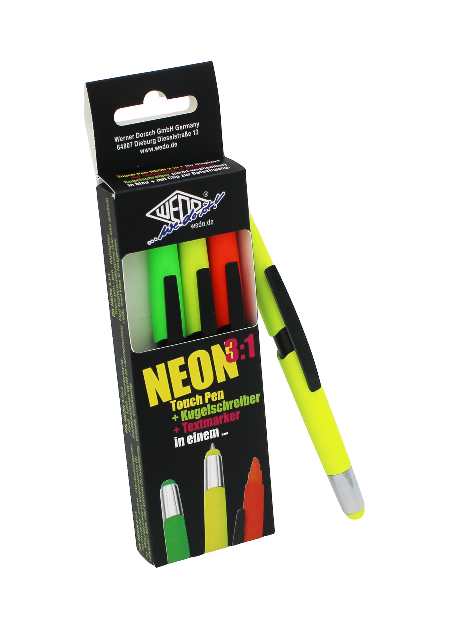 WEDO Touchpen mit Kuli + Textmarker, im 4er Etui f.sortiert