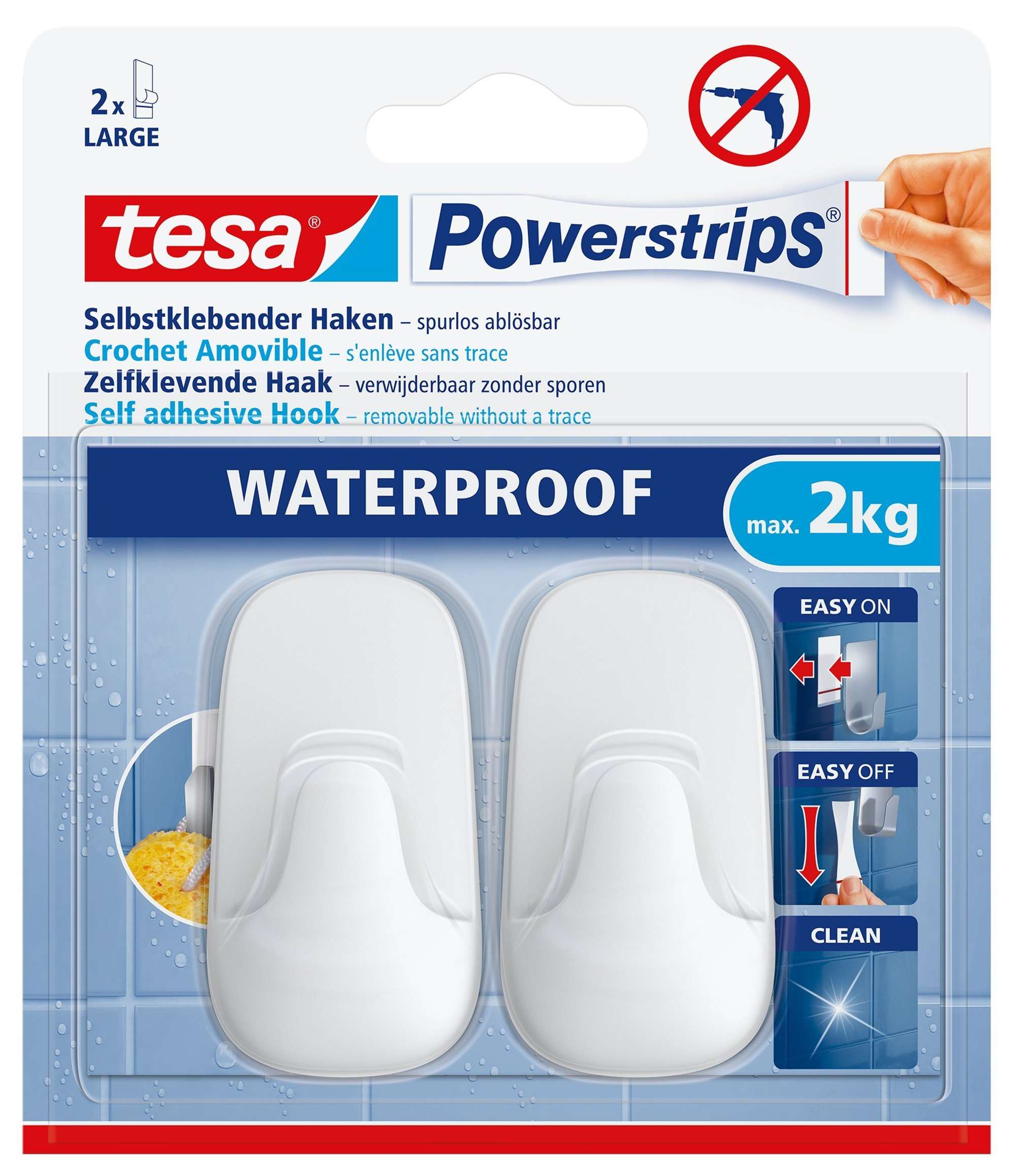 59781-000 tesa Powerstrips Haken Waterproof L Kunststoff  59781, 2 Haken + 2 Powerstrips Large, weiss