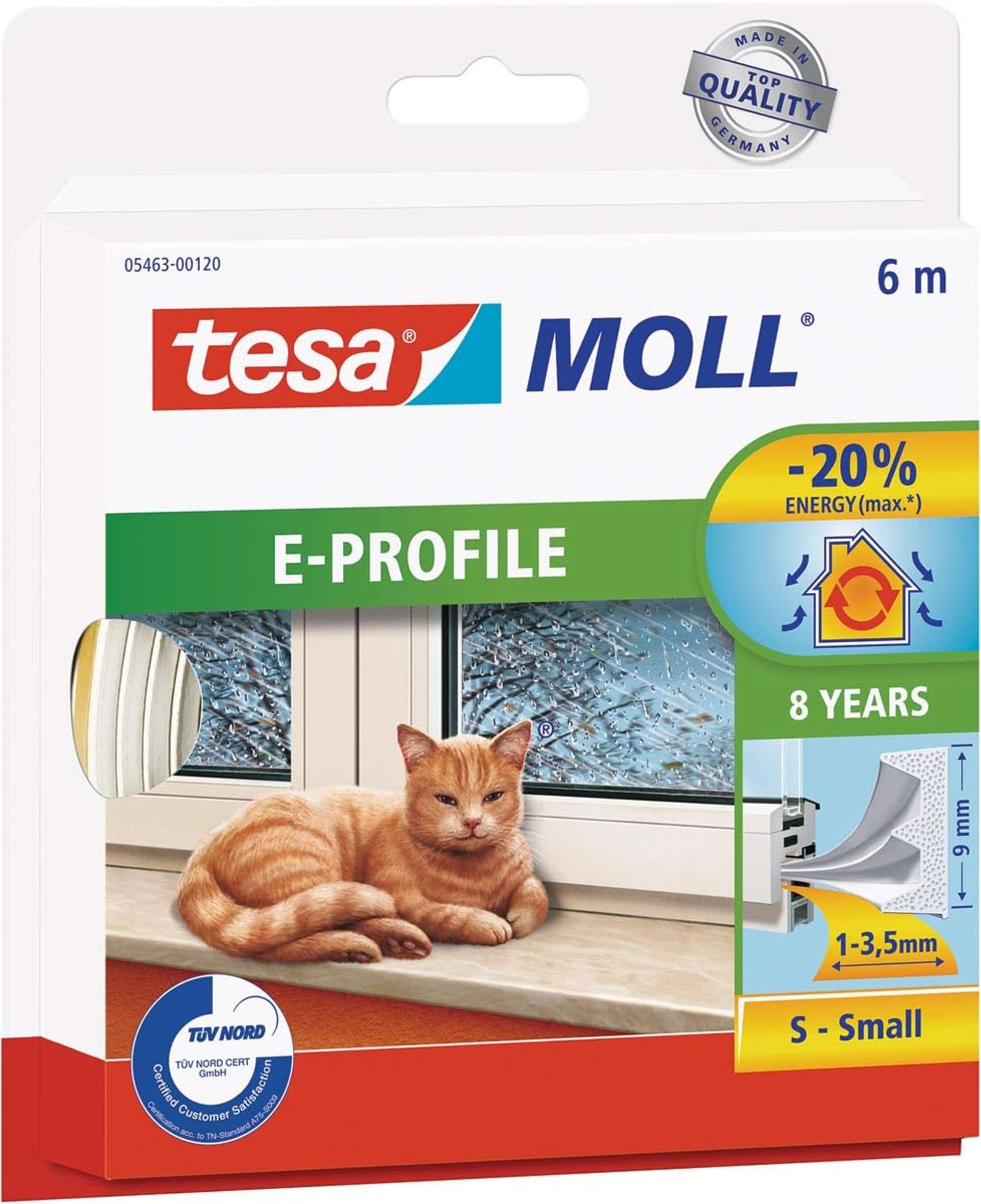 tesamoll E-Profil Gummidichtung 5463, 6 m x 9 mm x 4 mm, Weiß