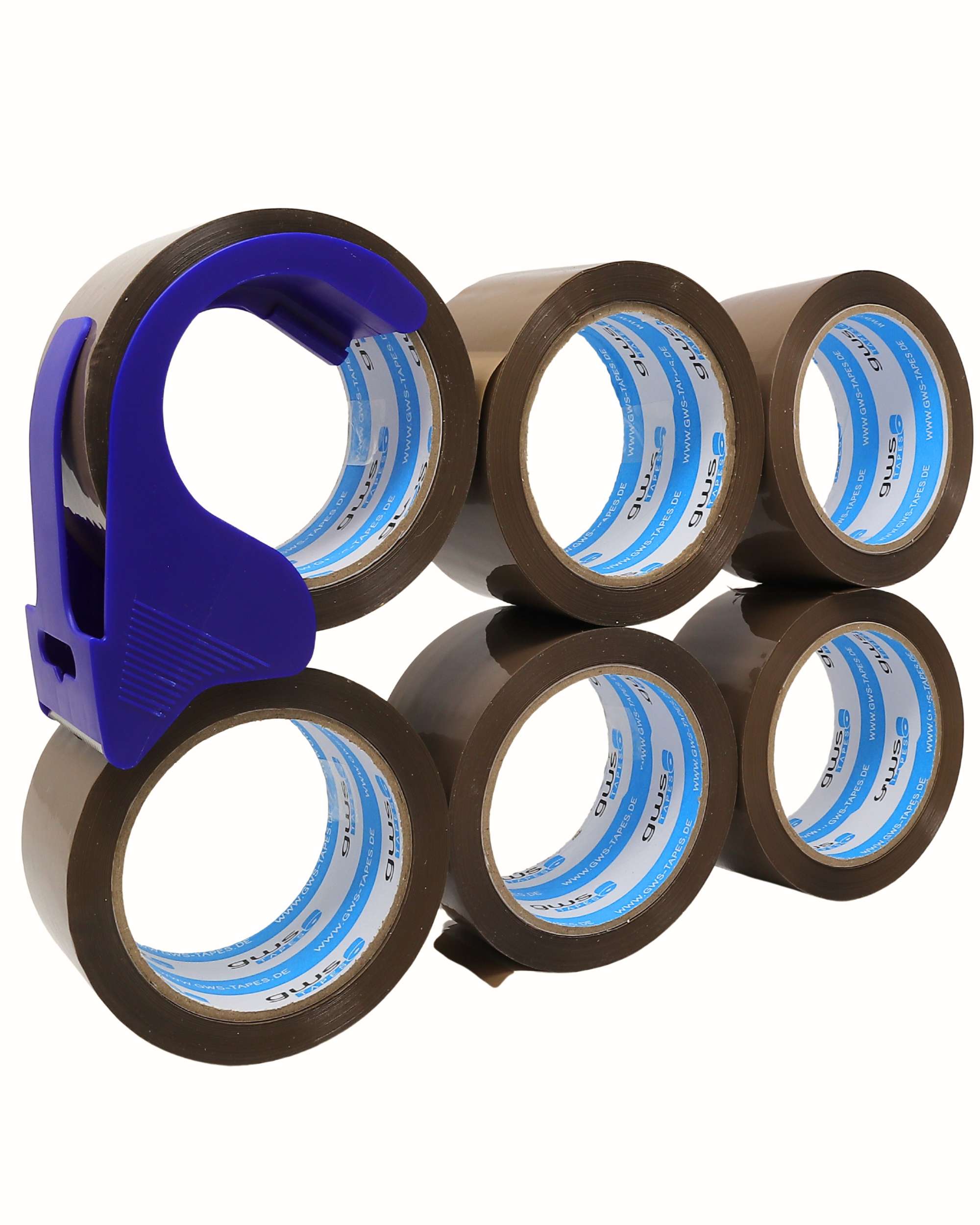 42820S6-001 gws Verpackungsklebeband-Set, 66 m x 50 mm, Mini-Abroller + 6 Rollen braun