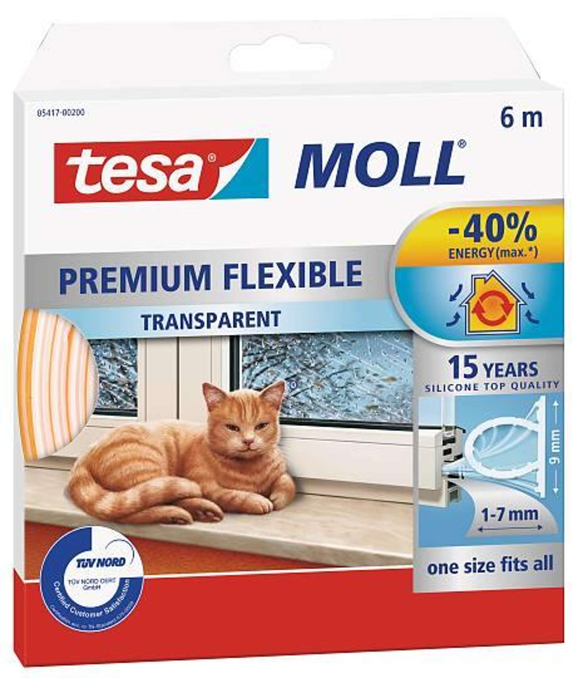 tesamoll 05417 Premium Flexible Silikondichtung 6 m x 9 mm x 7 mm, Transparent