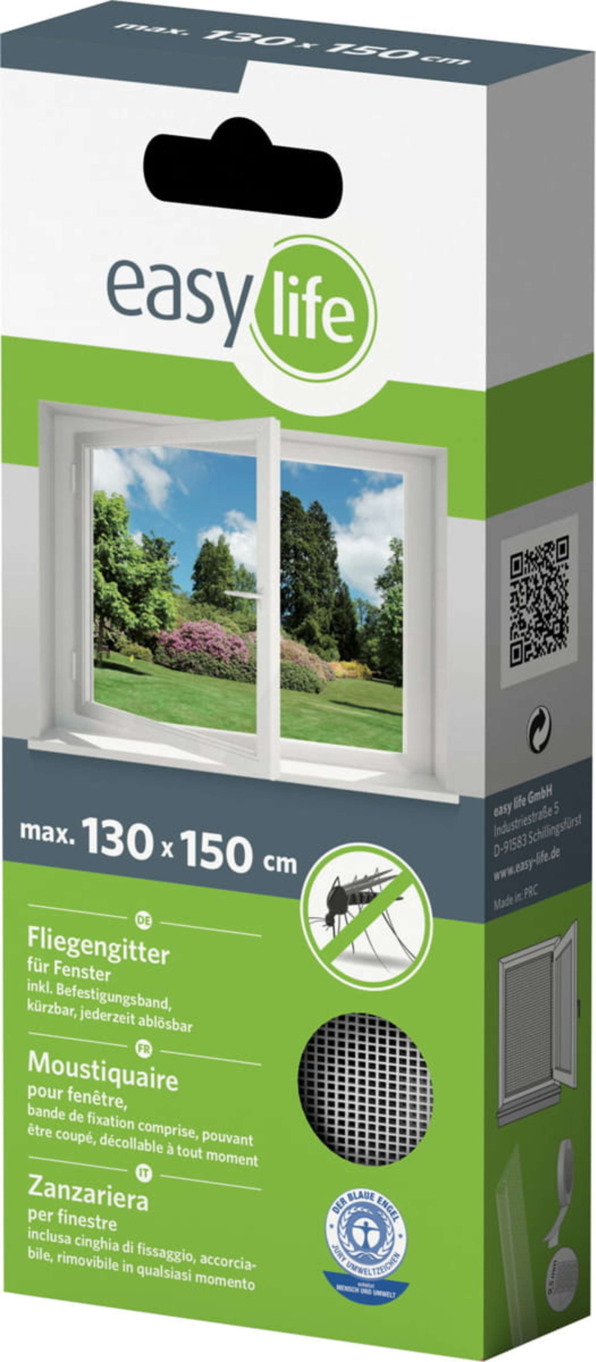 IS-Gitter-Fenster 130 x 150 cm weiss mit Klettband