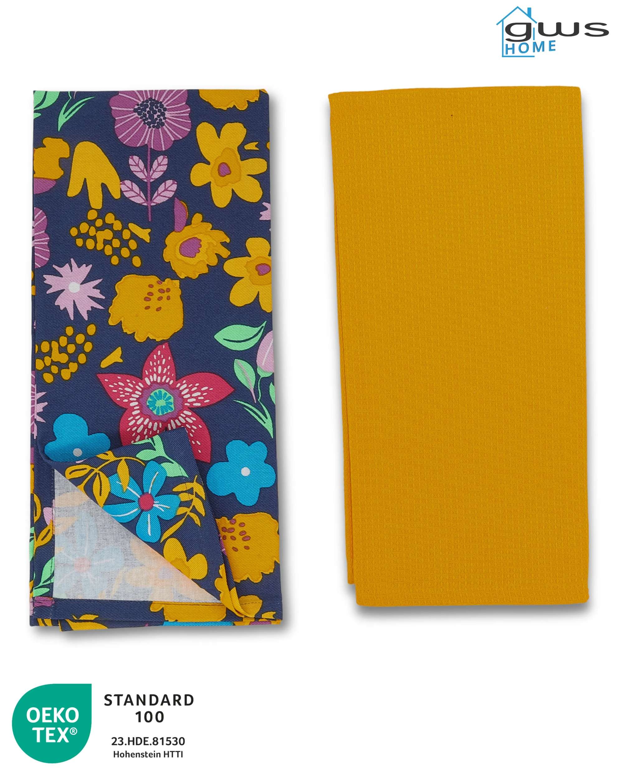 gws Geschirrtücher 4er Set Blume-Safran 45 x 70 cm 100 Prozent Baumwolle OEKO TEX Standard 100 saugfähig langlebig