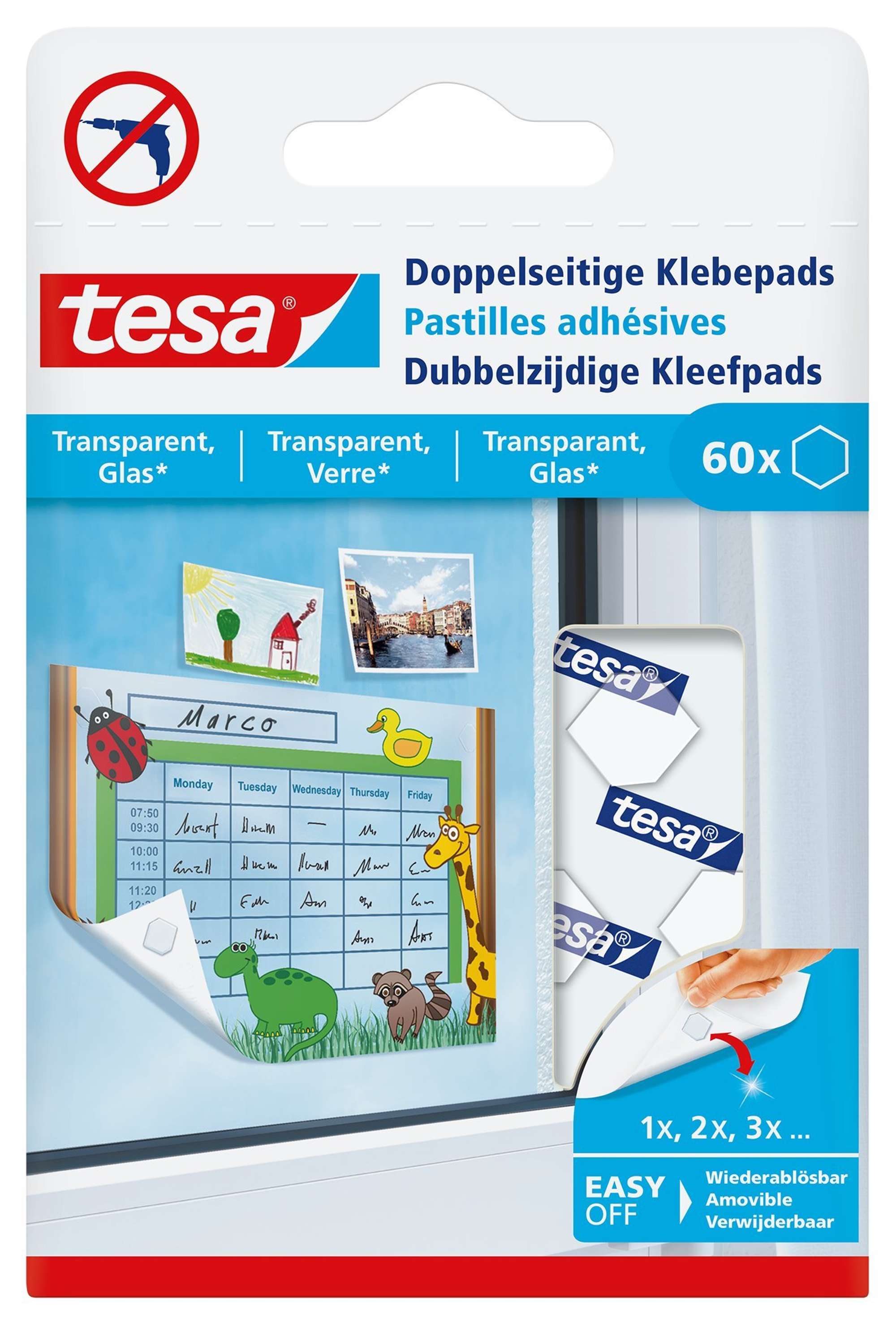 77731-000 Doppelseitige Klebepads transparent, Glas, 60 Stueck