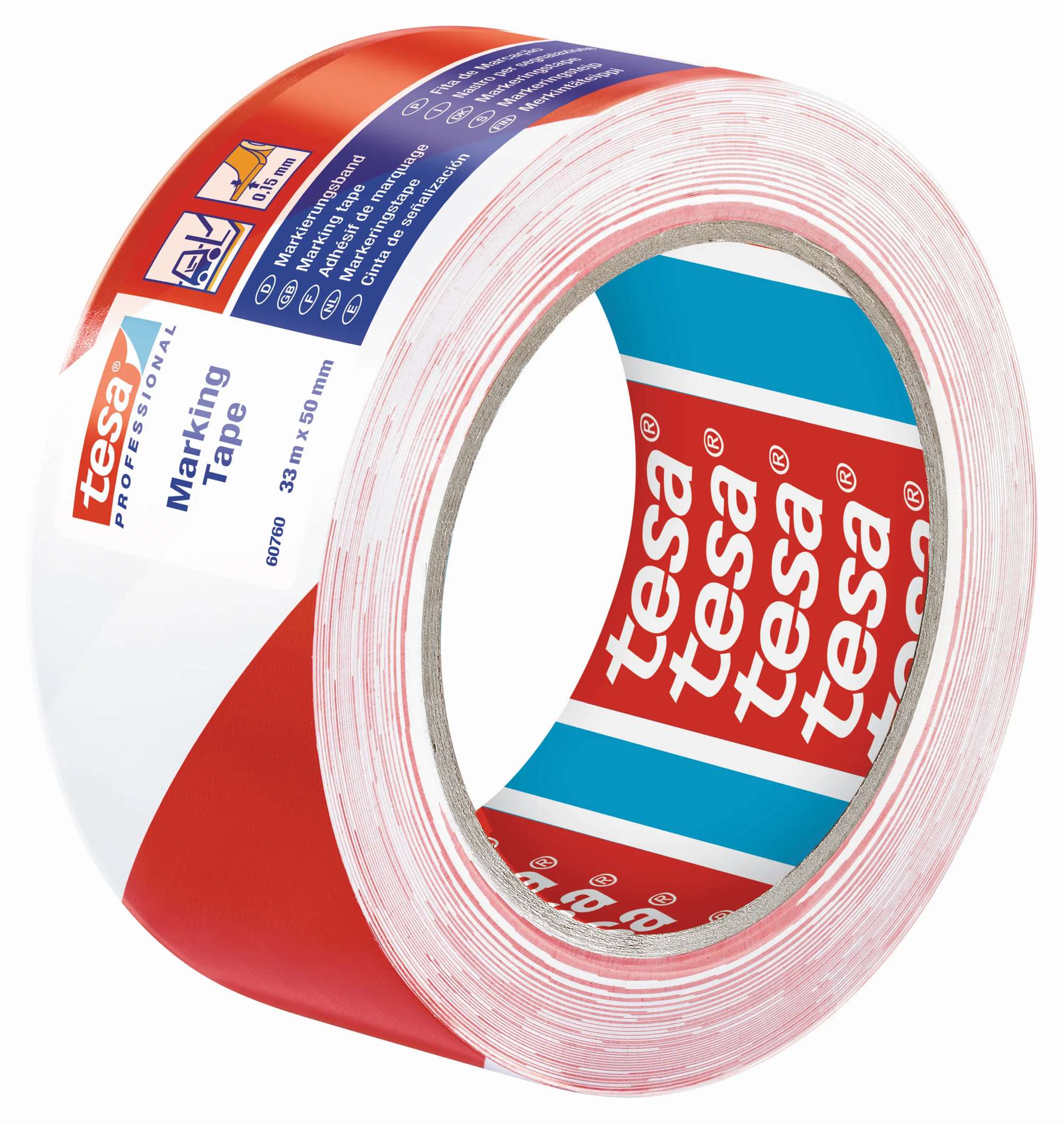 tesa 60760 Bodenmarkierung, 33 m x 50 mm, rot/weiss