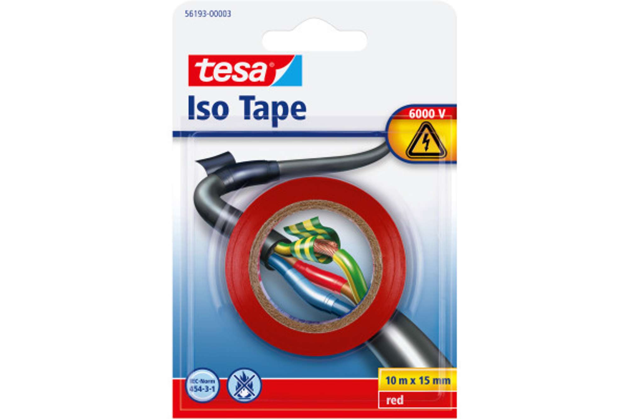 56193-002 tesa Isolierband, Blister, 10 m x 15 mm, rot