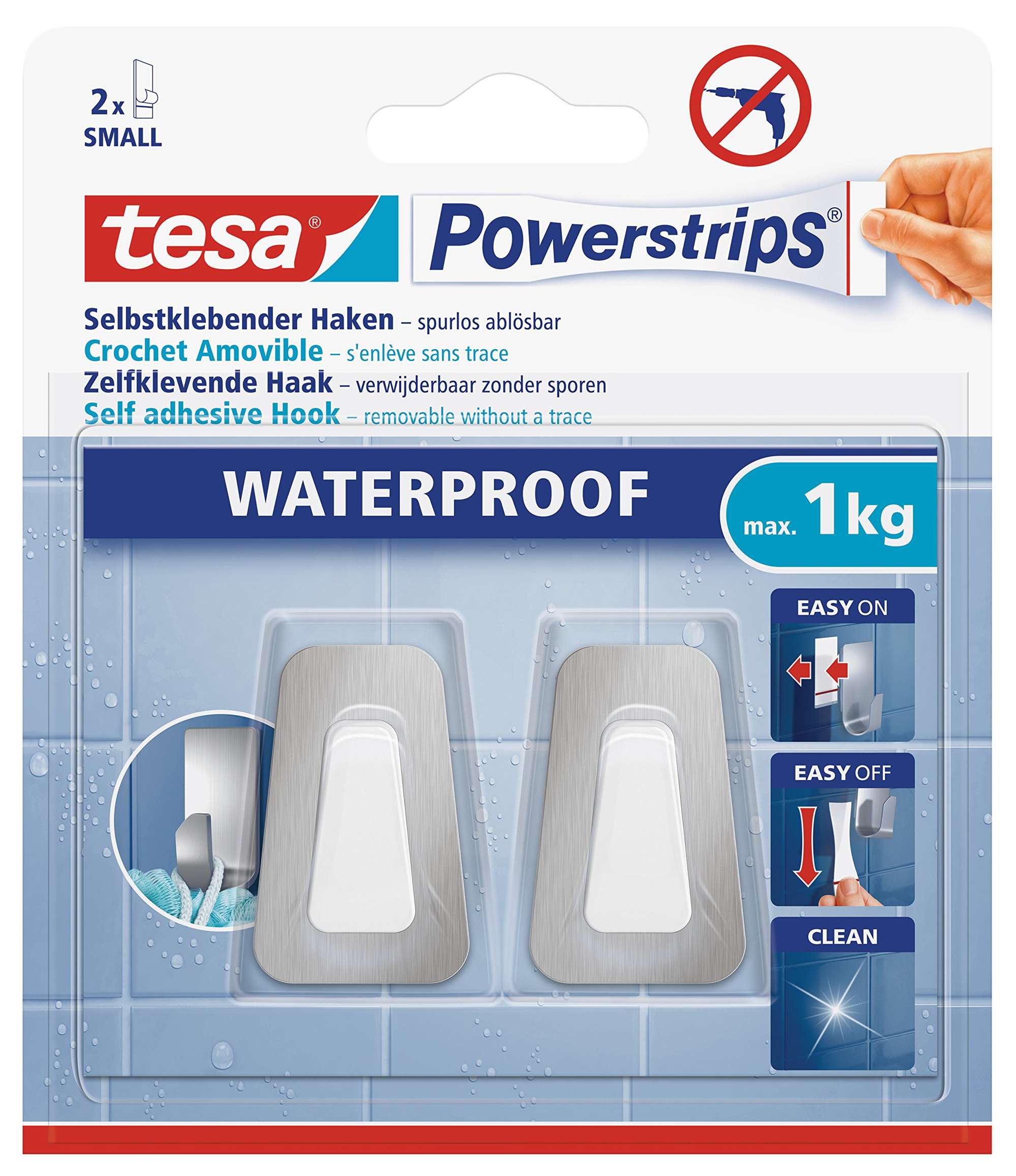 59783-000 tesa Powerstrips Haken Waterproof S Metall-Kunststoff 59783, 2 Haken + 2 Powerstrips Small (1 kg)