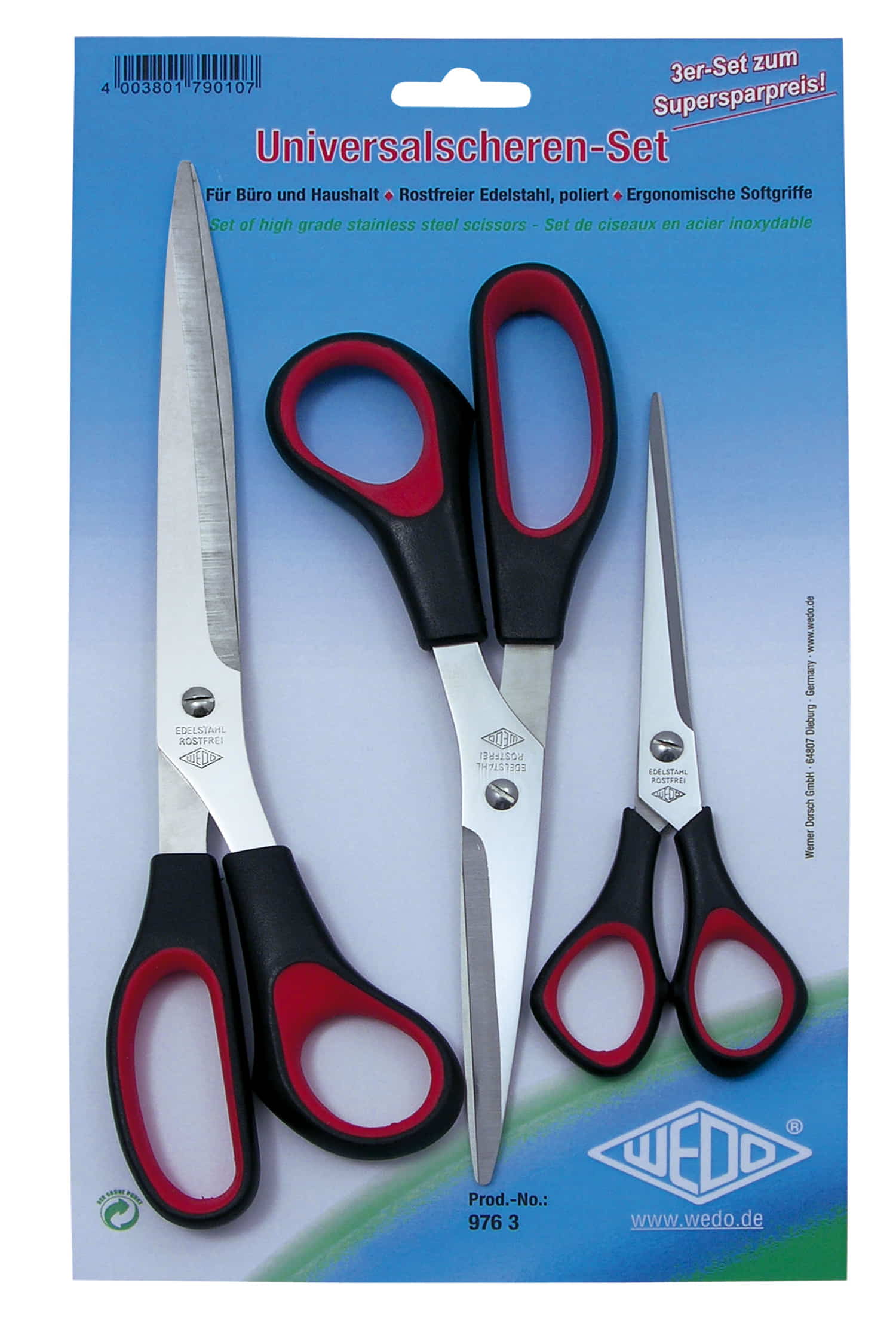 WEDO Scheren Set 3er bl.sort, Kunststoffg. m. Schliff