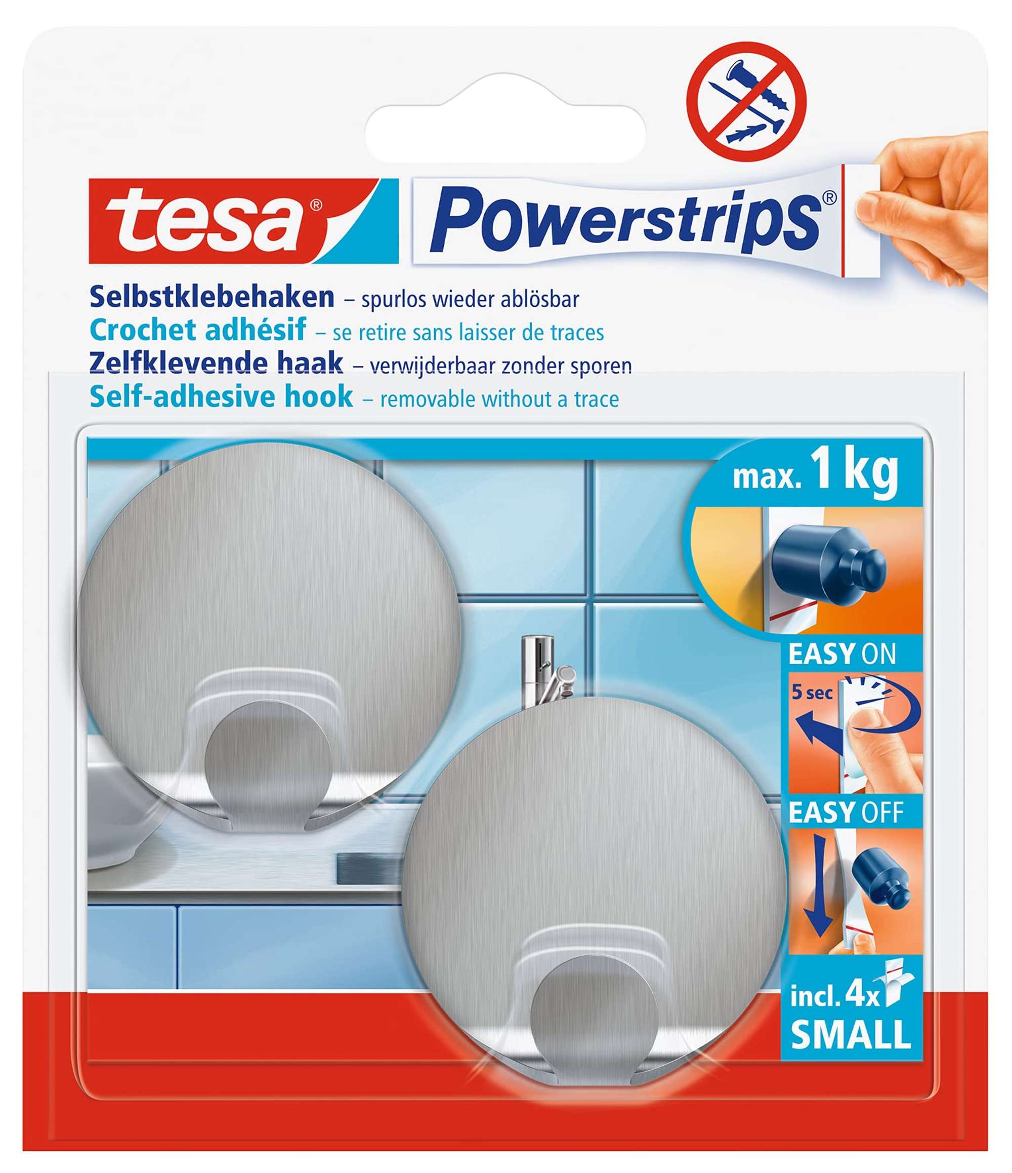 57044-000 tesa Powerstrips Haken S rund, Metall 57044, 2 x 1 kg