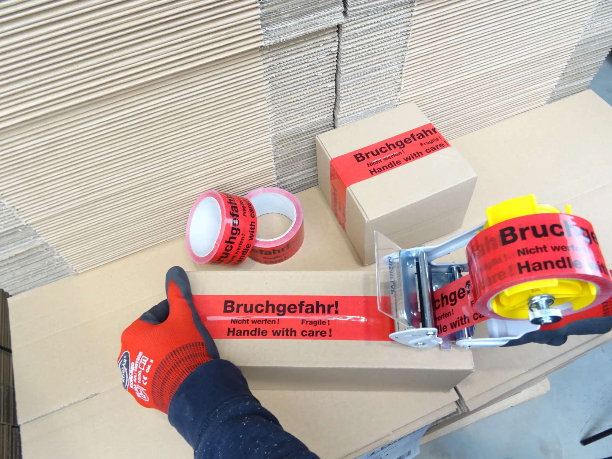 40041-002 gws 40041 Warnband PP Packband, 66 m x 50 mm, Vorsicht Glas