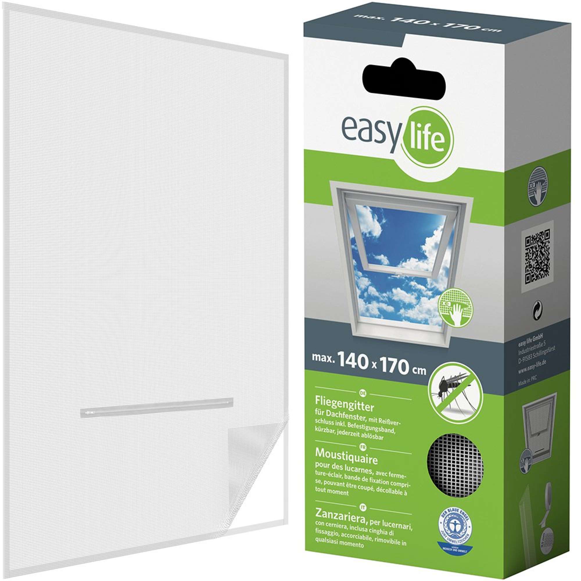 IS-Gitter-Dachfenster 140 x 170 cm weiss mit Reissverschluss mit Klettband