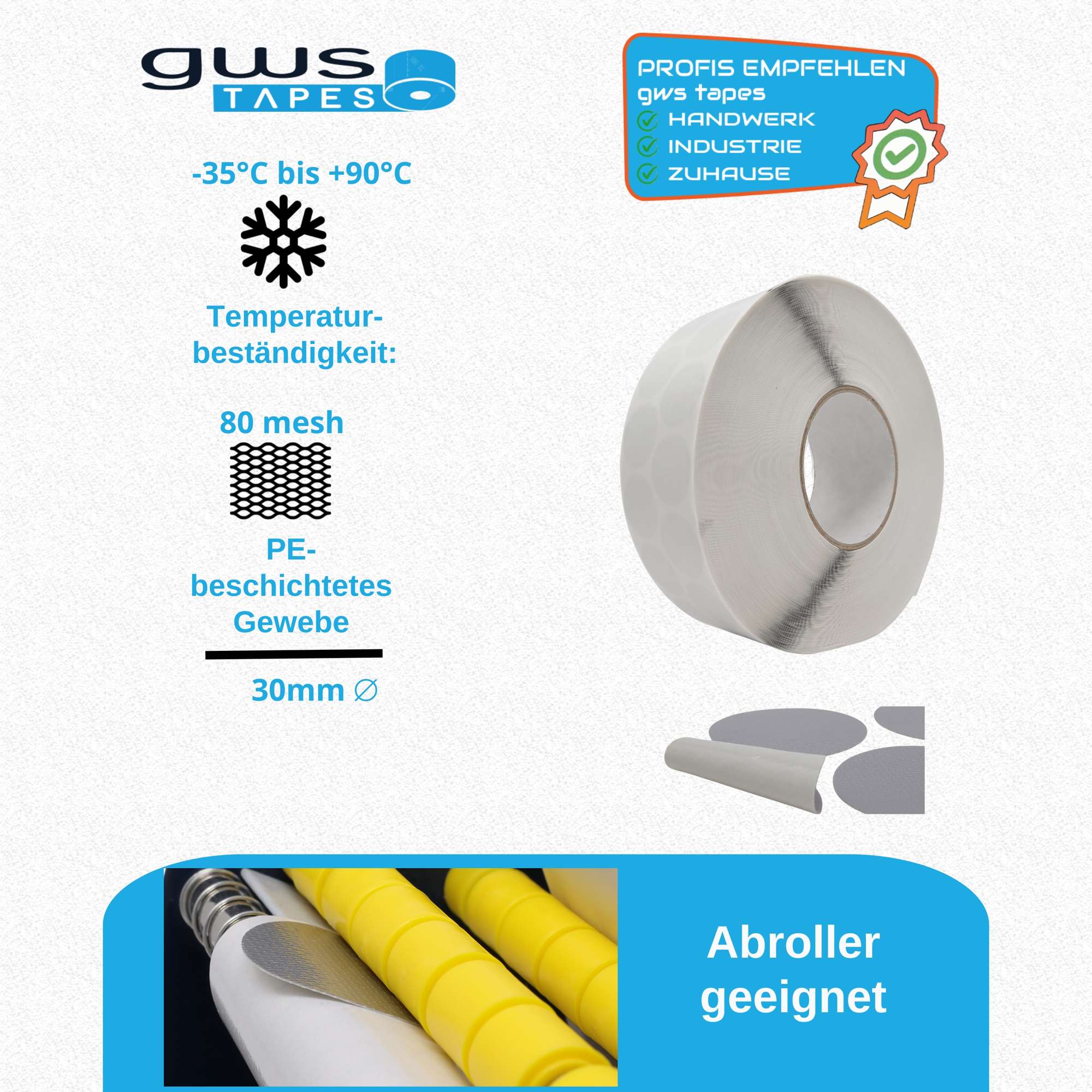 3997351-800 Premium Gewebeklebepunkte 30mm - Robuste und Haftstarke Ronden, Klebepunkte grau 30mm 4000 St.