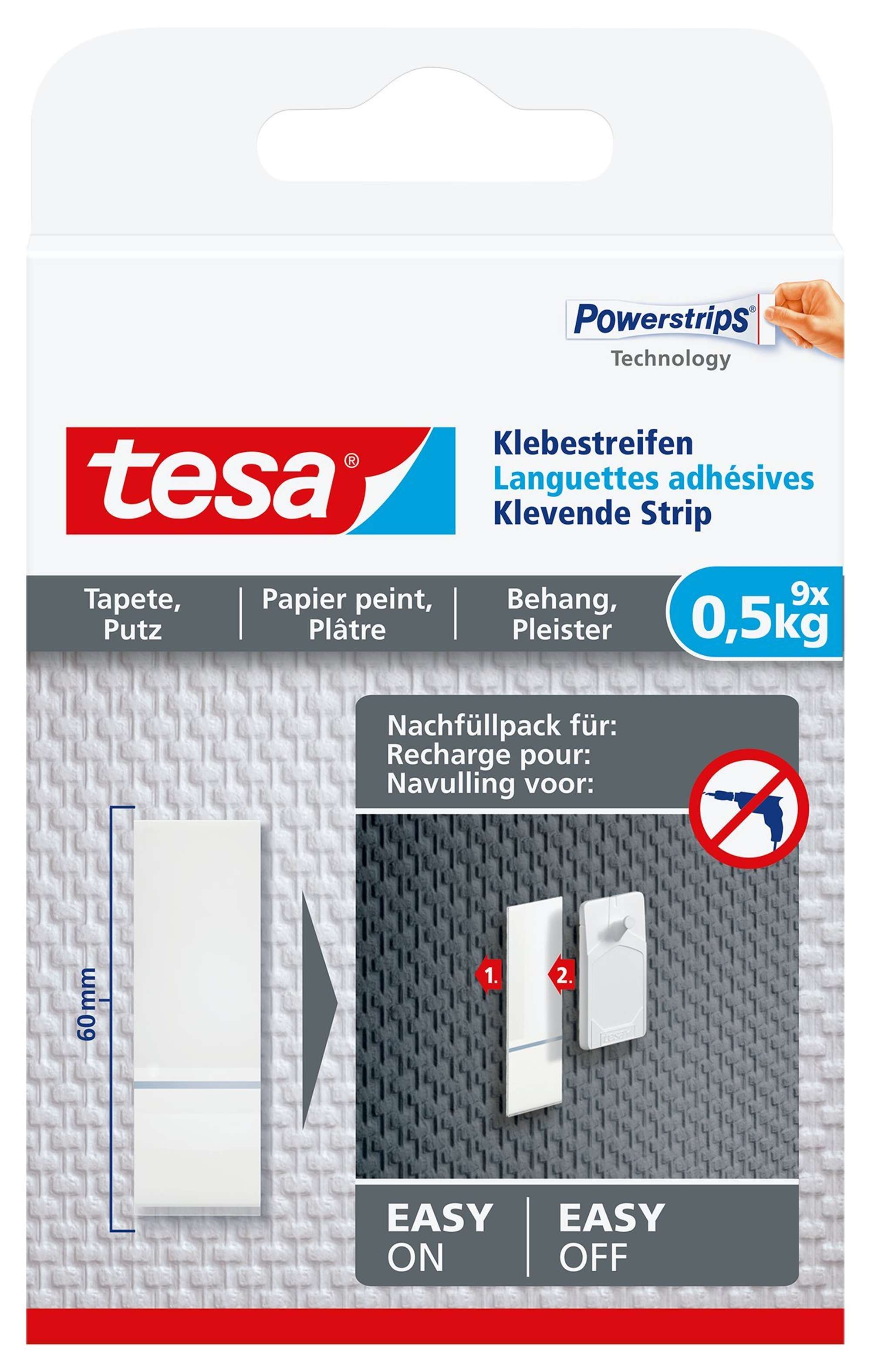 tesa Klebestreifen 77770 Tapeten und Putz 9 Strips, tragkraft 0,5 kg