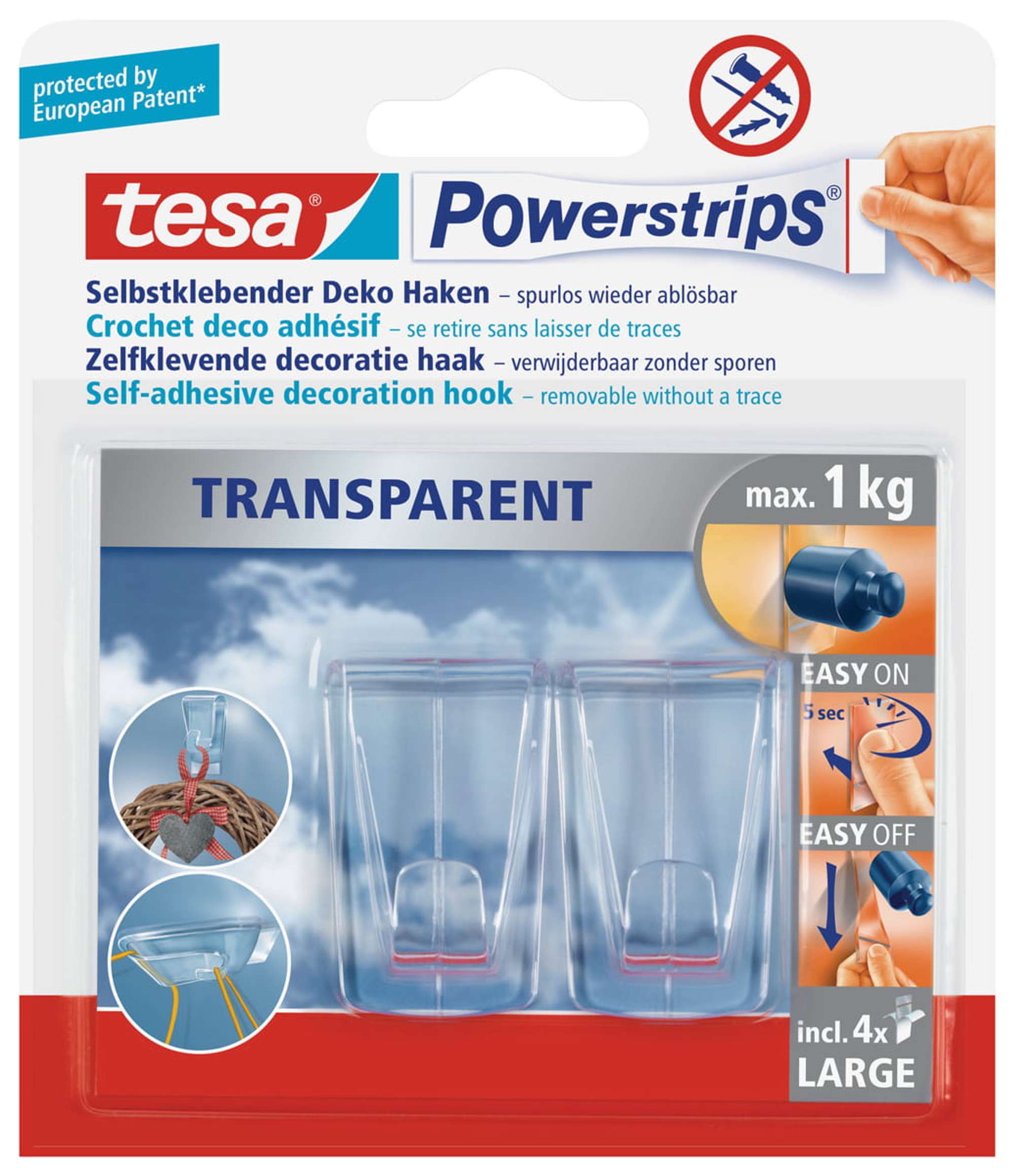 58813-000 tesa Powerstrips transparent Deco Haken Large, max 1 kg
