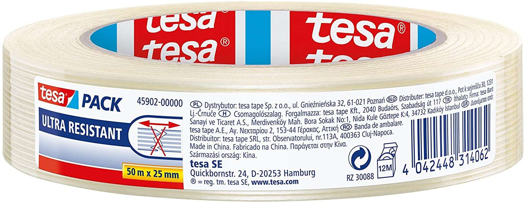 tesa 45902 Ultra Resistant Monofilament Packband, 50 m x 25 mm