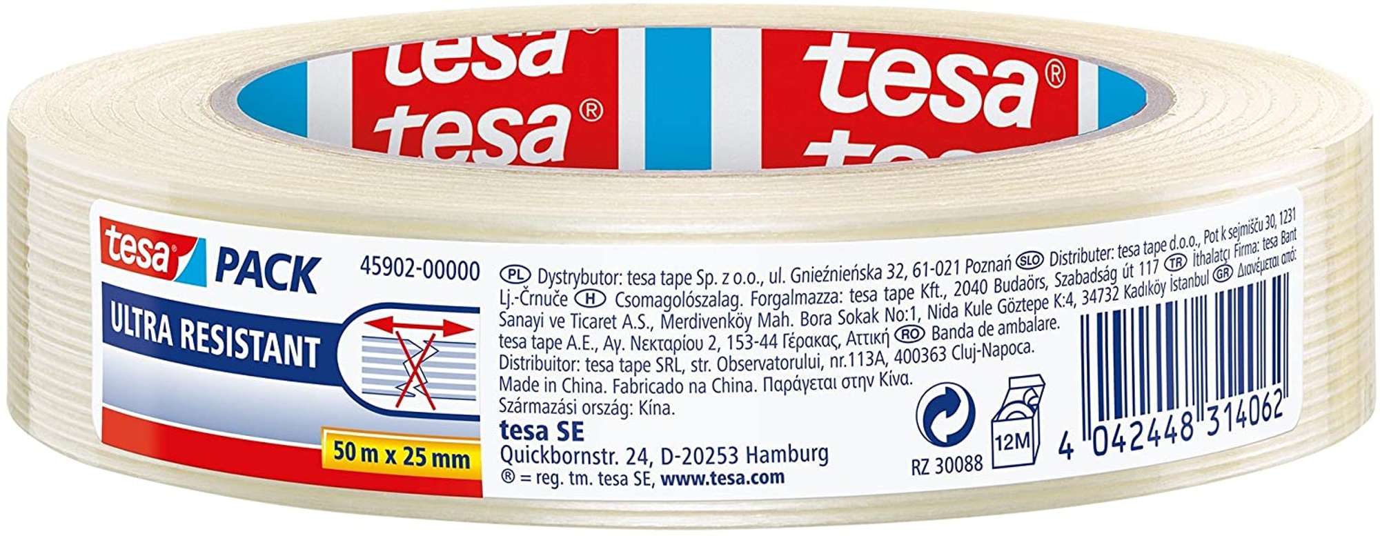 45902-000 tesa 45902 Ultra Resistant Monofilament Packband, 50 m x 25 mm