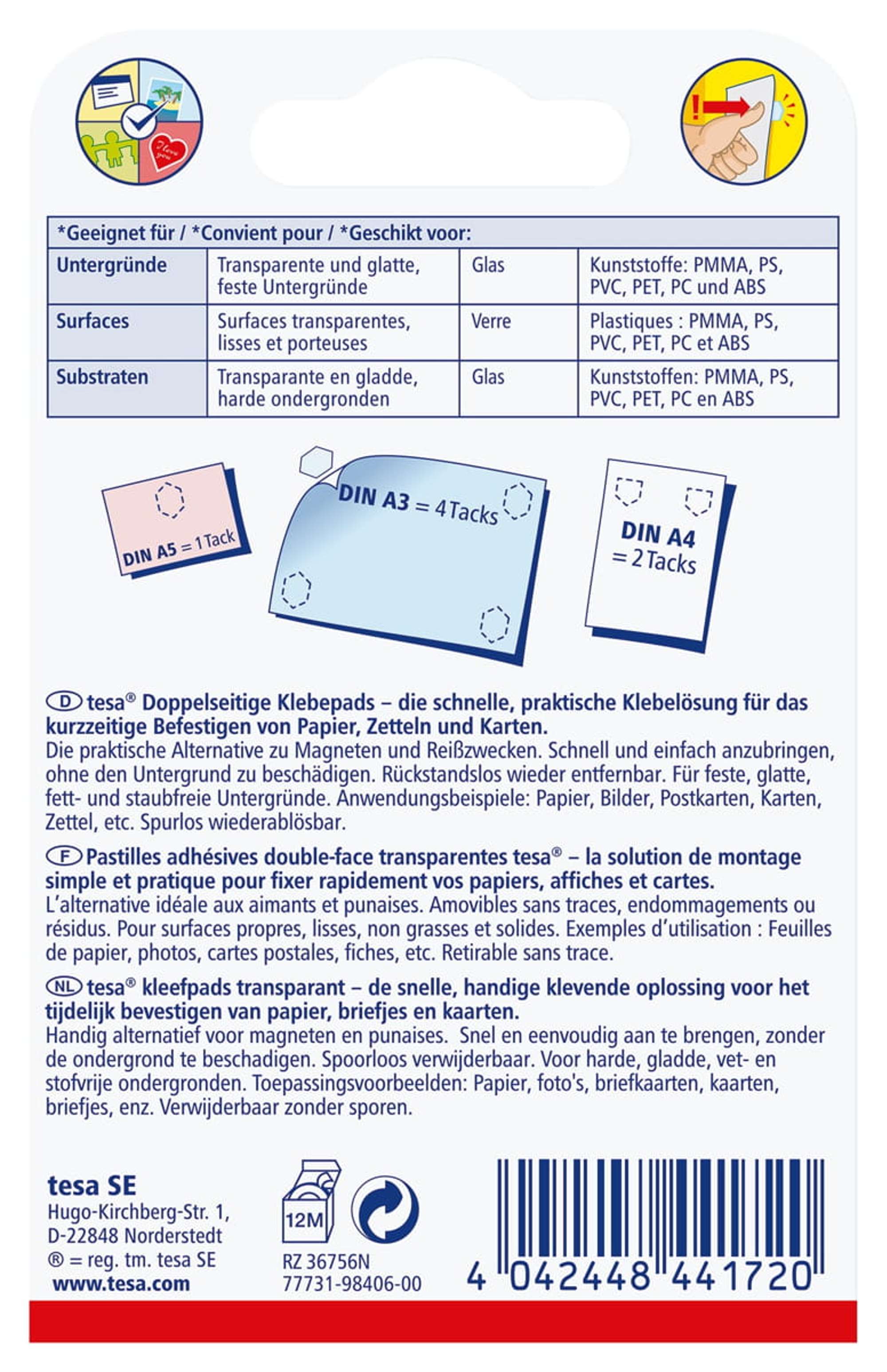 77731-000 Doppelseitige Klebepads transparent, Glas, 60 Stueck