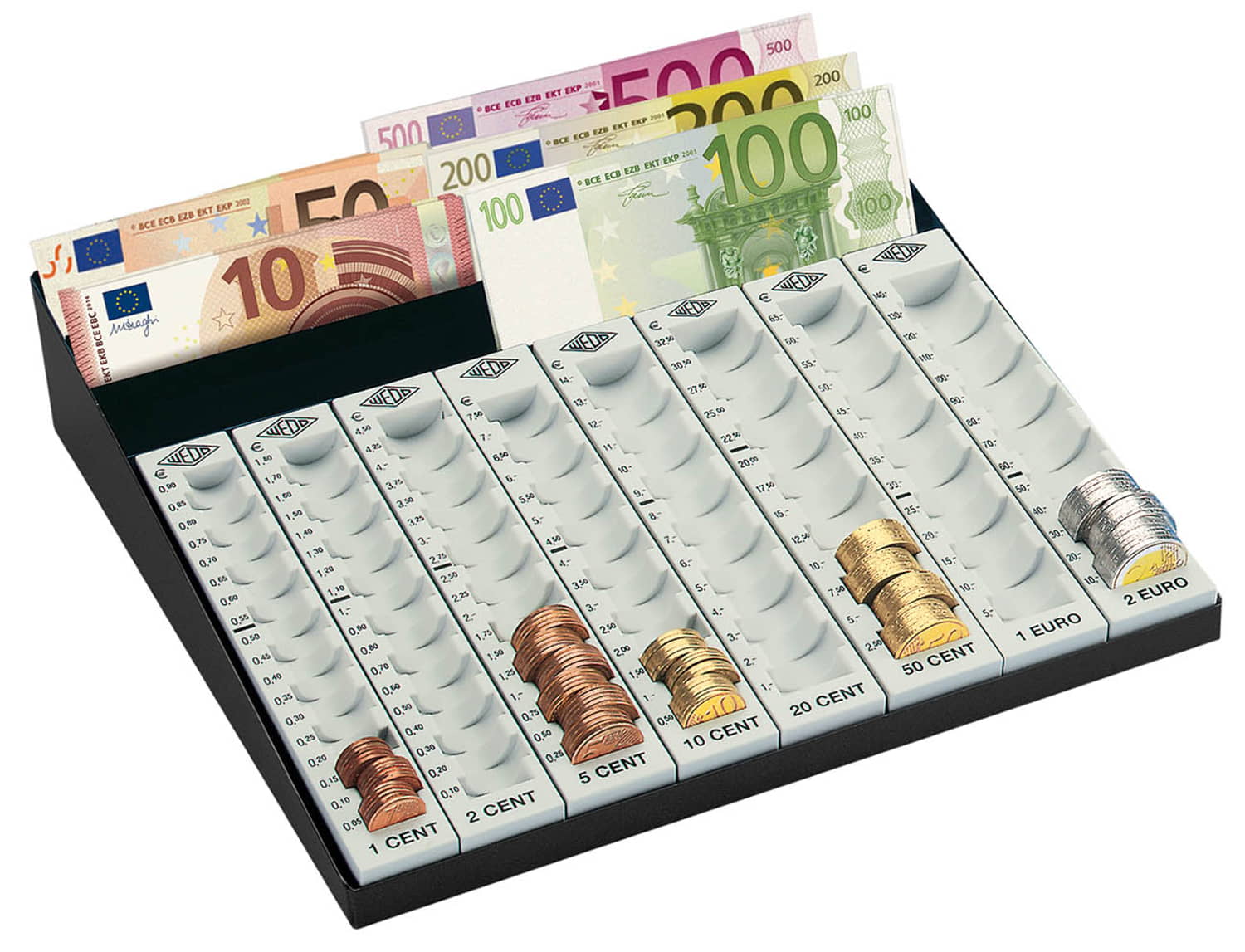 WEDO Geldzählkasse m. Fach sw/lgrau, 277x270x60mm lose Rillen