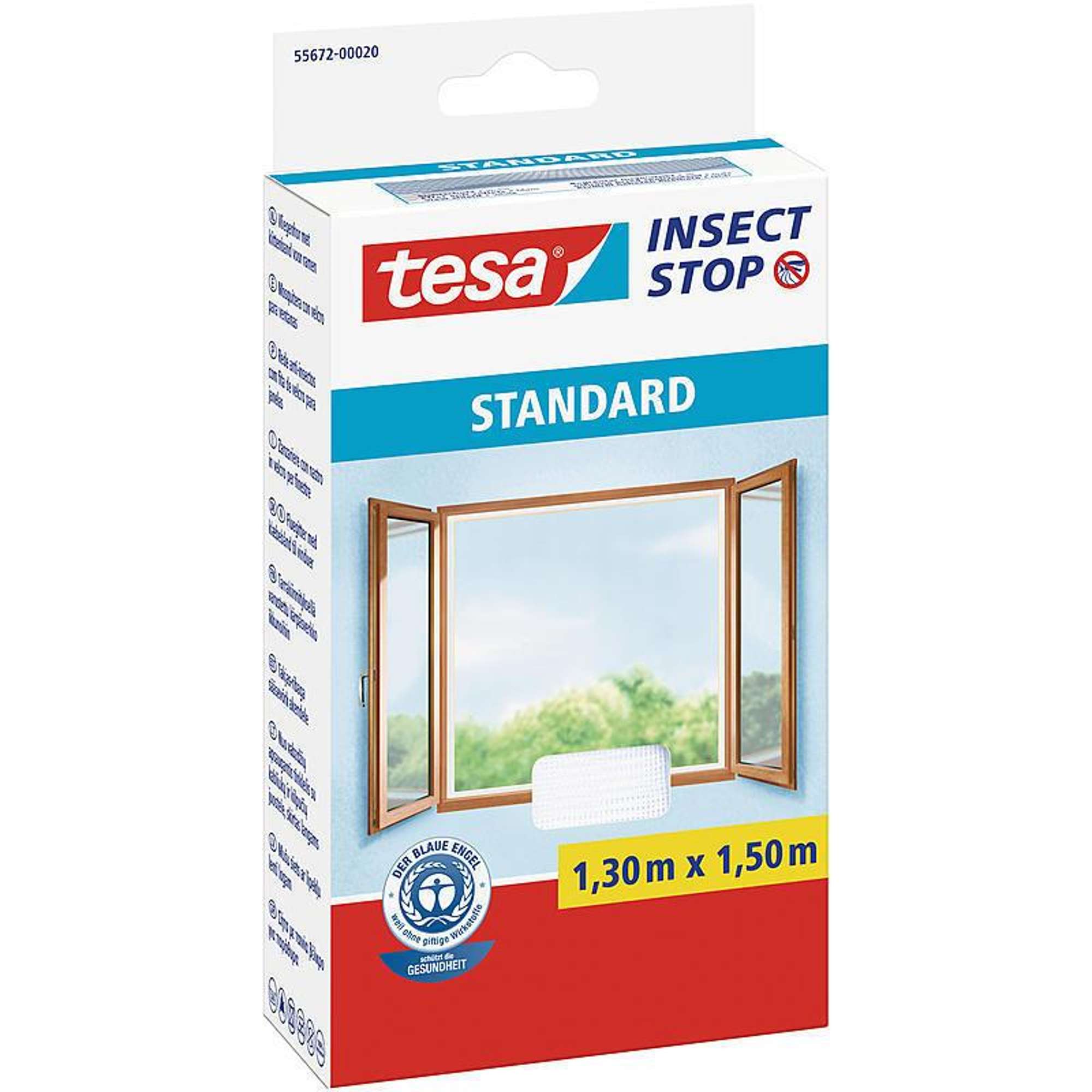 tesa Fliegengitter für Fenster, Standard Fliegennetz, 1,30 m x 1,50 m, weiss