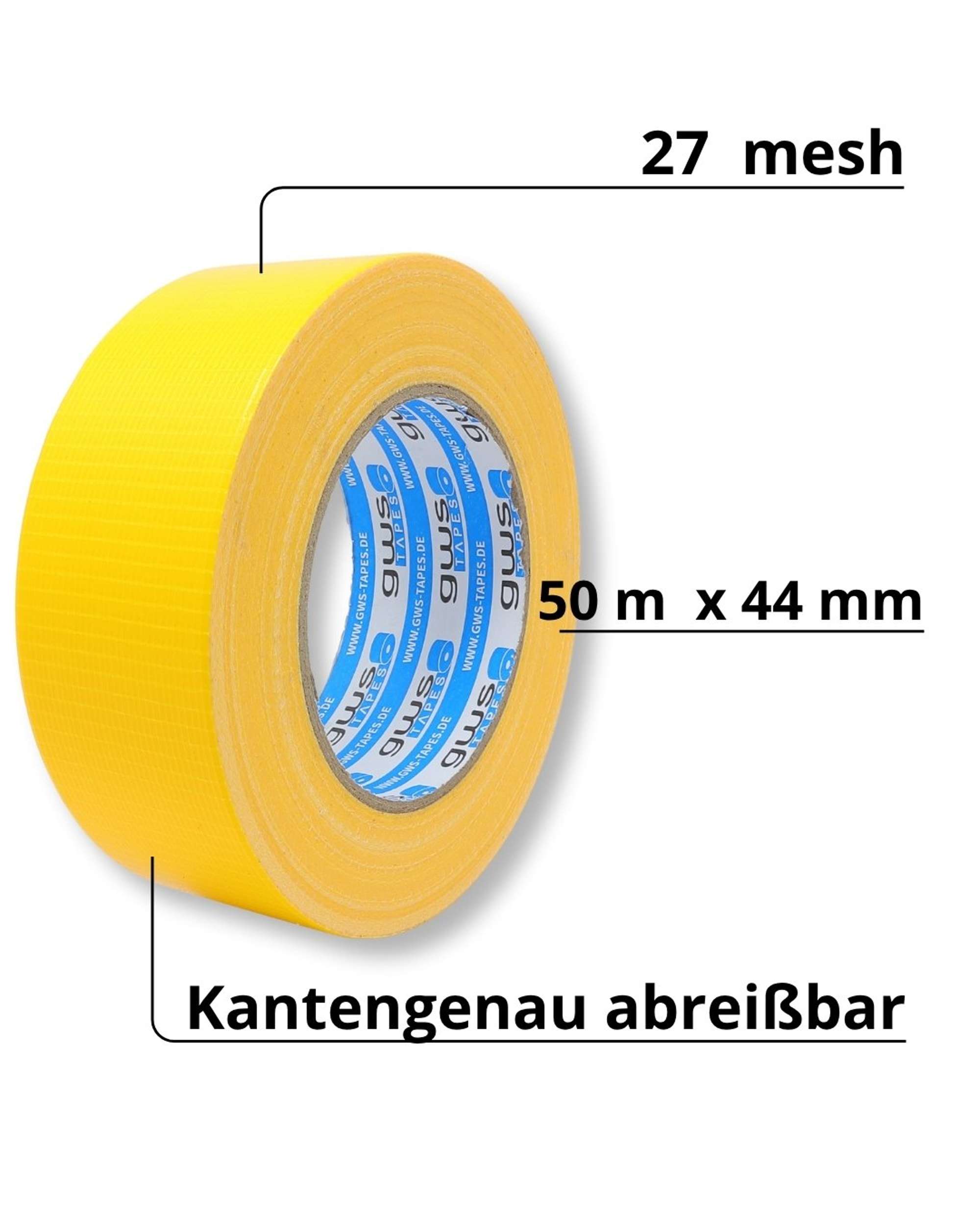gws 21203 Gewebeband mit 27 Mesh, 50 m x 44 mm, gelb