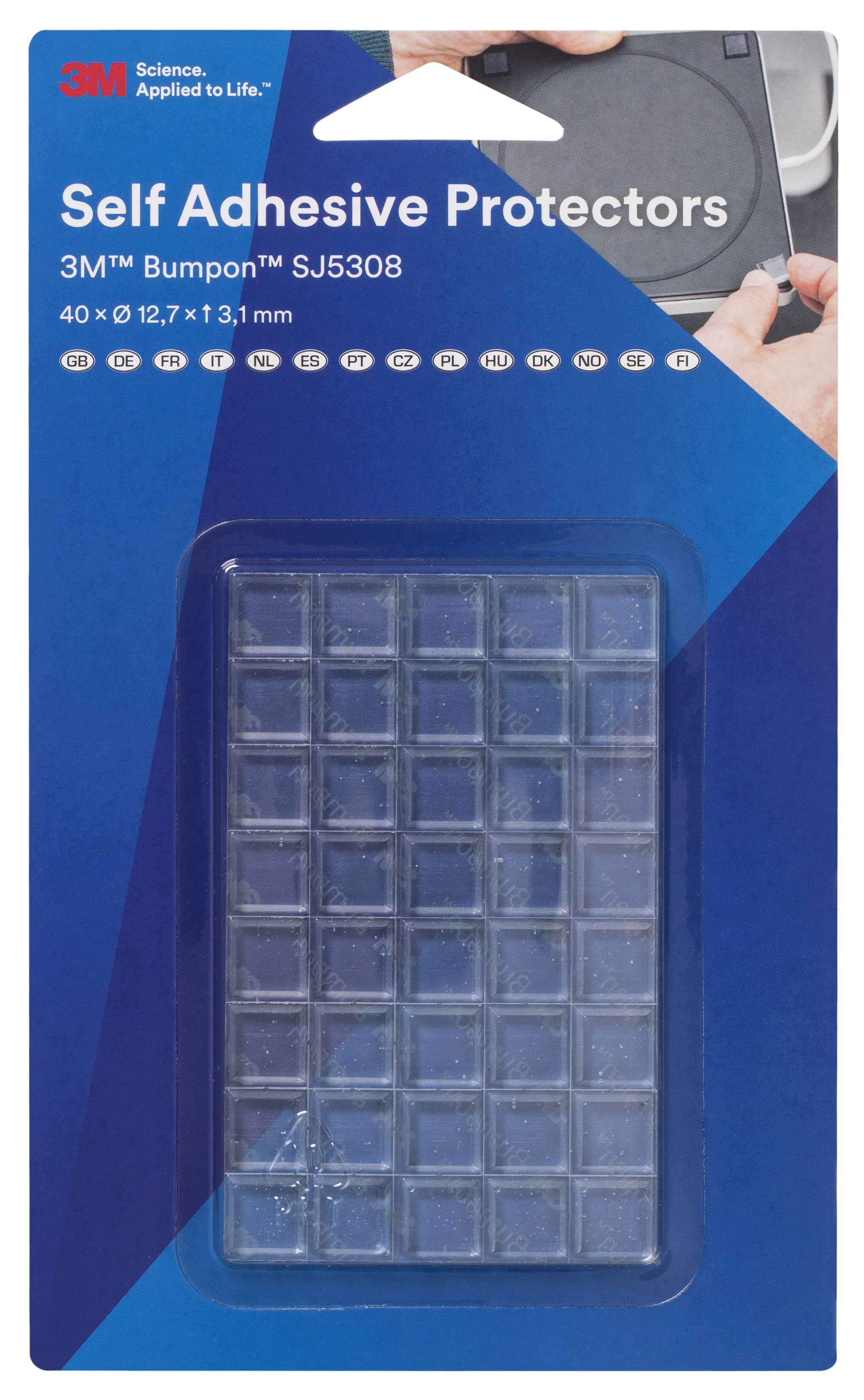 3M Bumpon SJ5308BL Elastikpuffer Mini-Pack, Transparent, 40 Stueck, 12,7 x 3,1 mm, Klebstoff Acrylat A-20