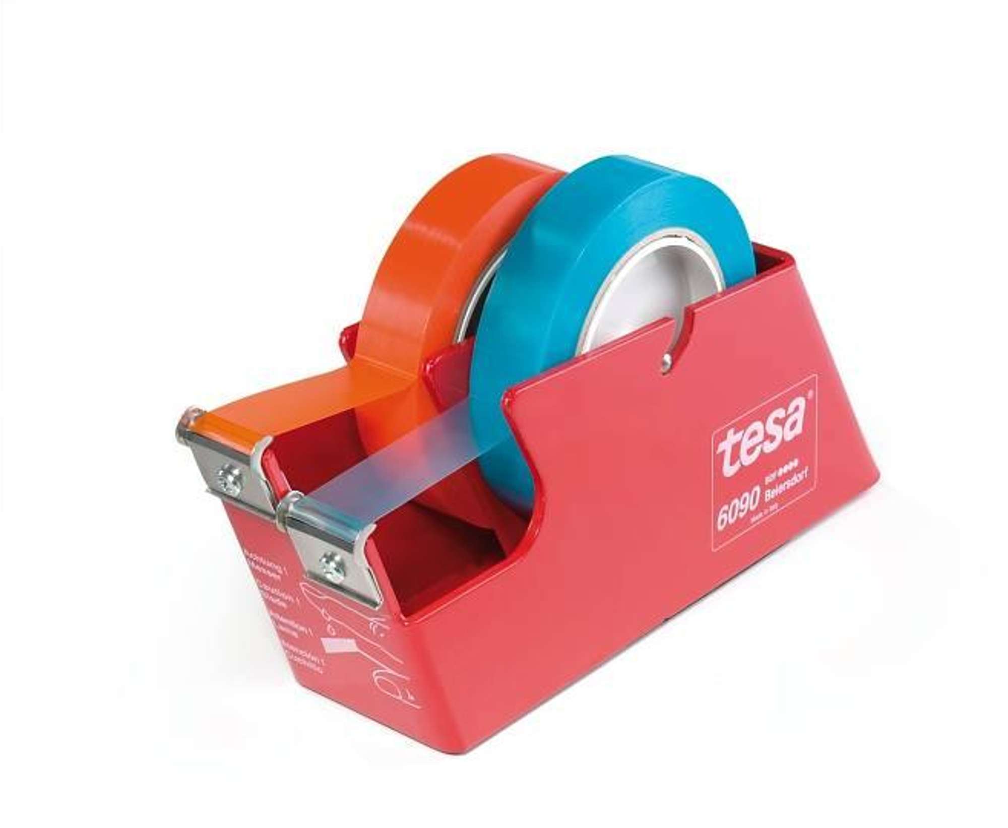 tesa Tischabroller 6090, für bis zu 2 Rollen (25 mm), blau-rot