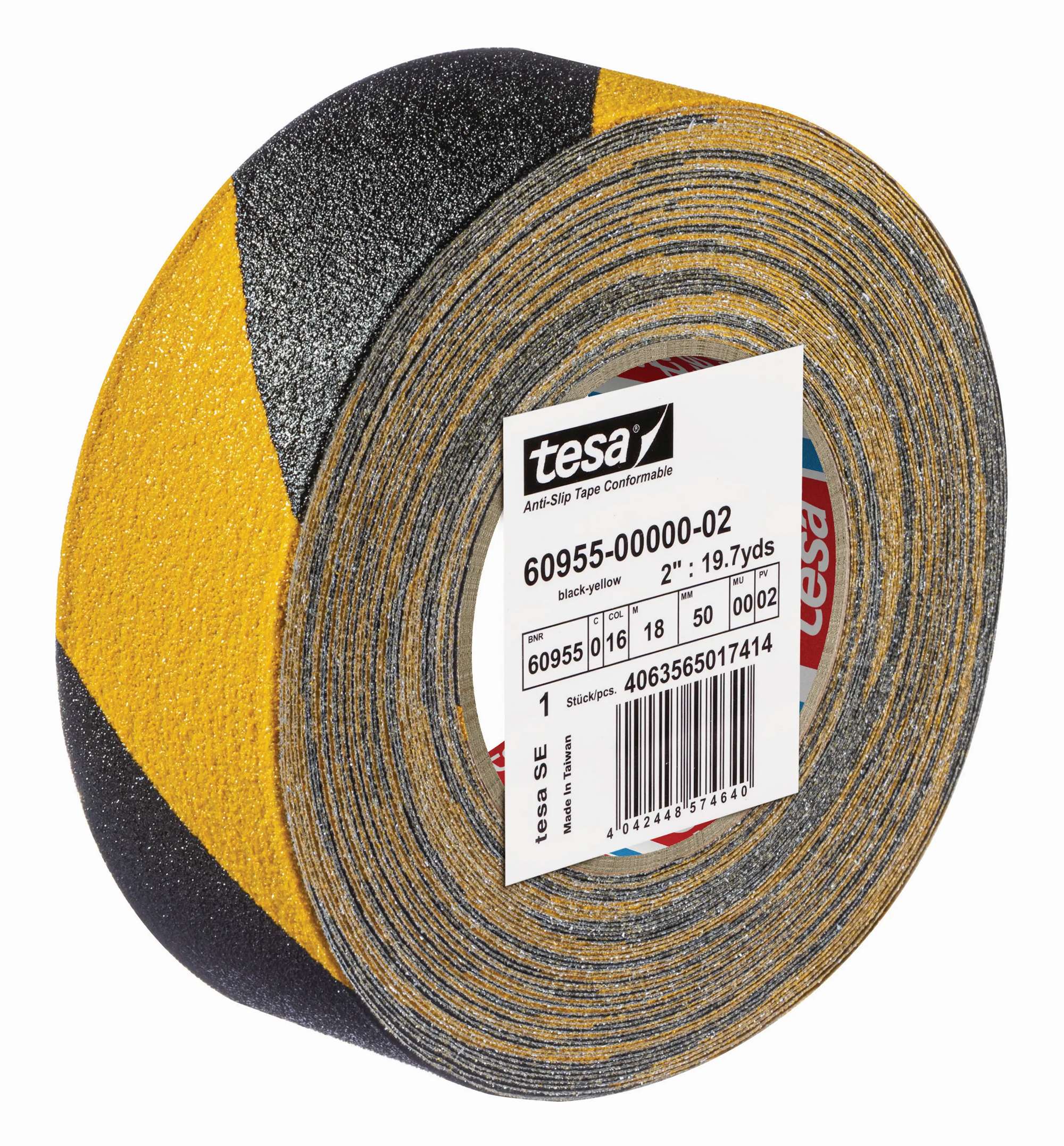 tesa 60955 Anti-Rutschband extrem flexibel, 18 m x 50 mm, schwarz/gelb