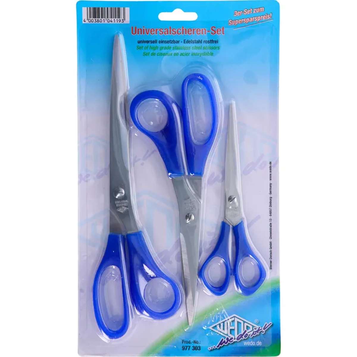 WEDO Scheren Set 3er bl.sort, Kunststoffg. m. Schliff
