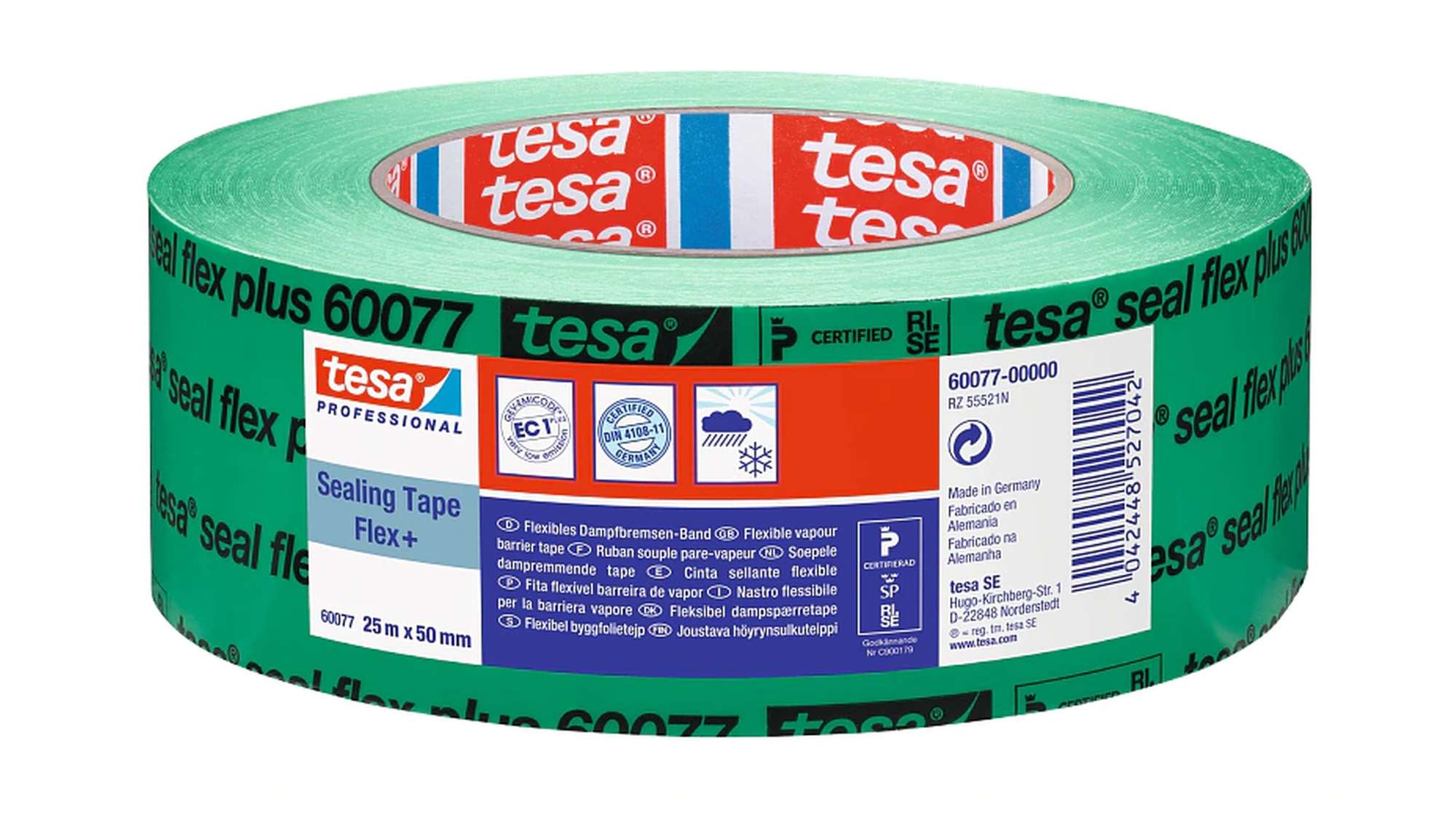 60077-000 tesa 60077 Seal Flex Dampfbremsen-Band, Flexibles Dichtungsband, 25 m x 50 mm, gruen