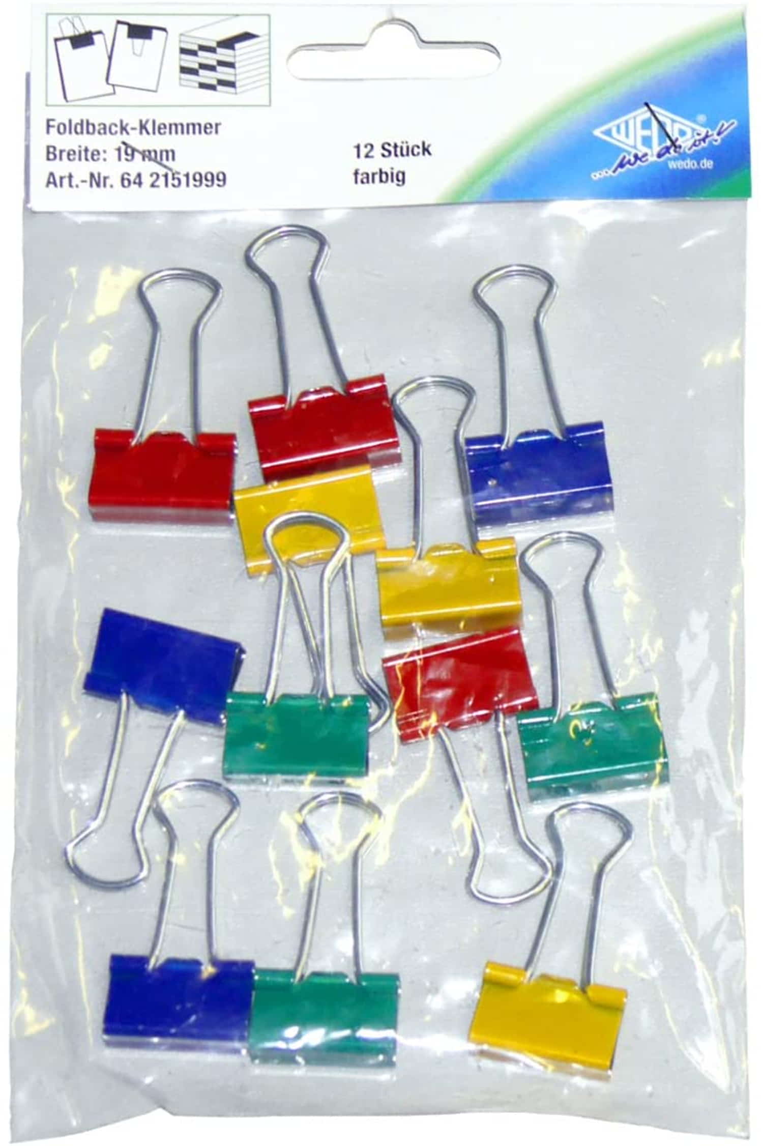 WEDO Klemmer Foldback 19mm fbg, 12 St. SB-Beutel f.sort