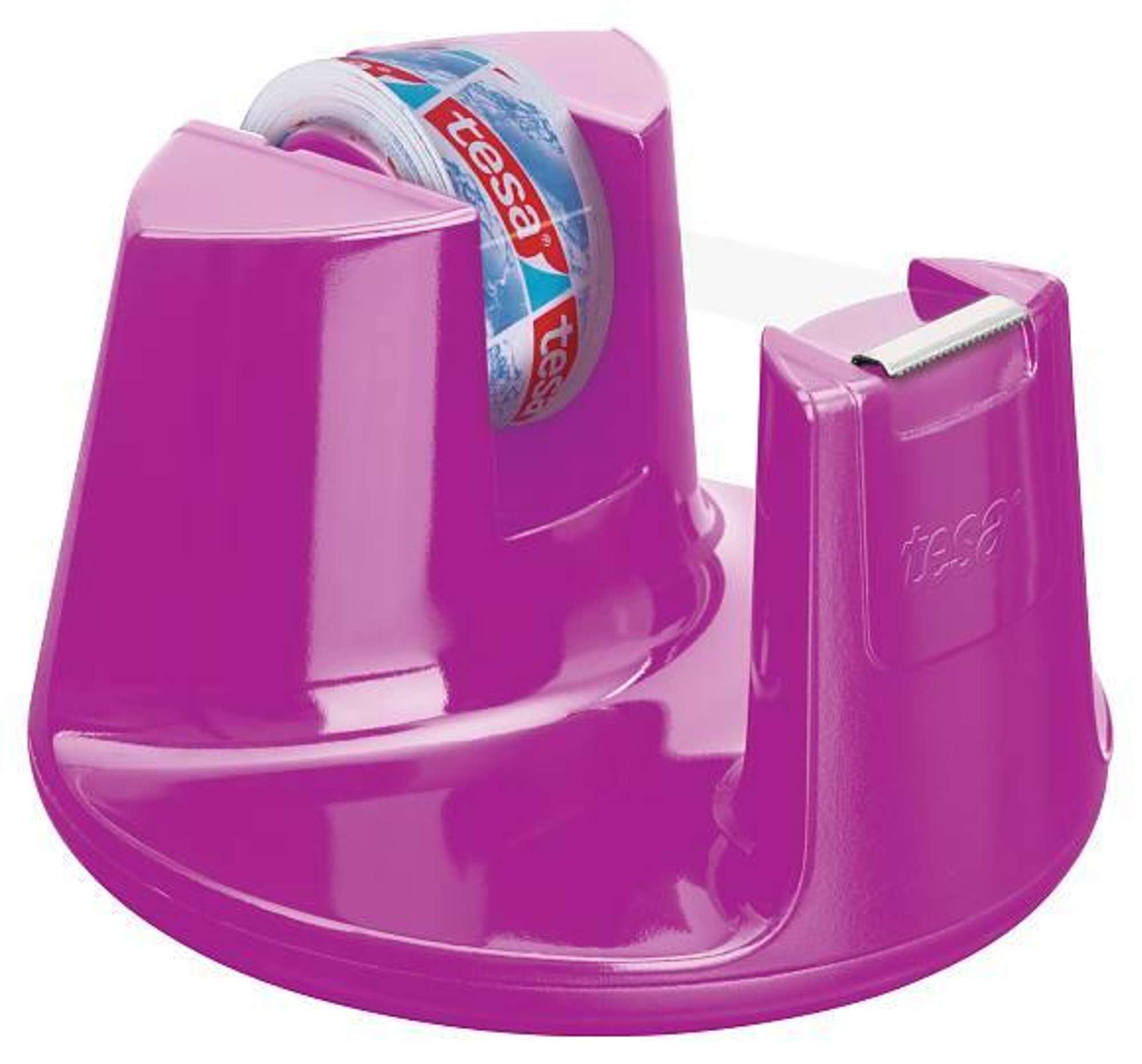 53823-000 tesafilm Tischabroller Compact fuer Rollen bis 33 m x 19 mm, Pink + 1 Rolle kristall-klar (10 m x 15 mm)