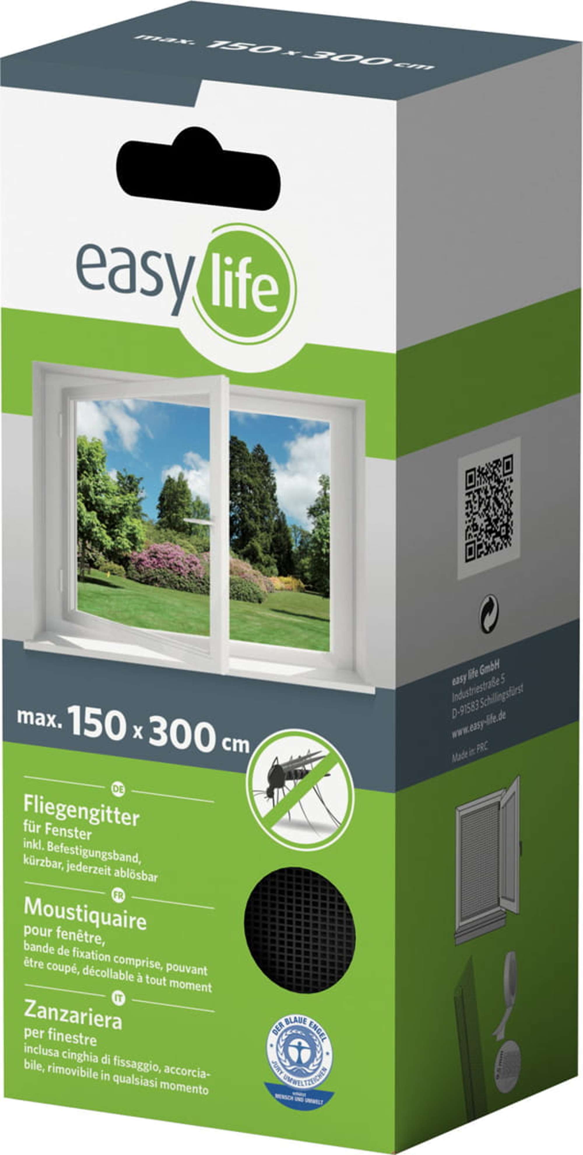 1241-000 IS-Gitter-Fenster 150 x 300 cm anthrazit mit Klettband