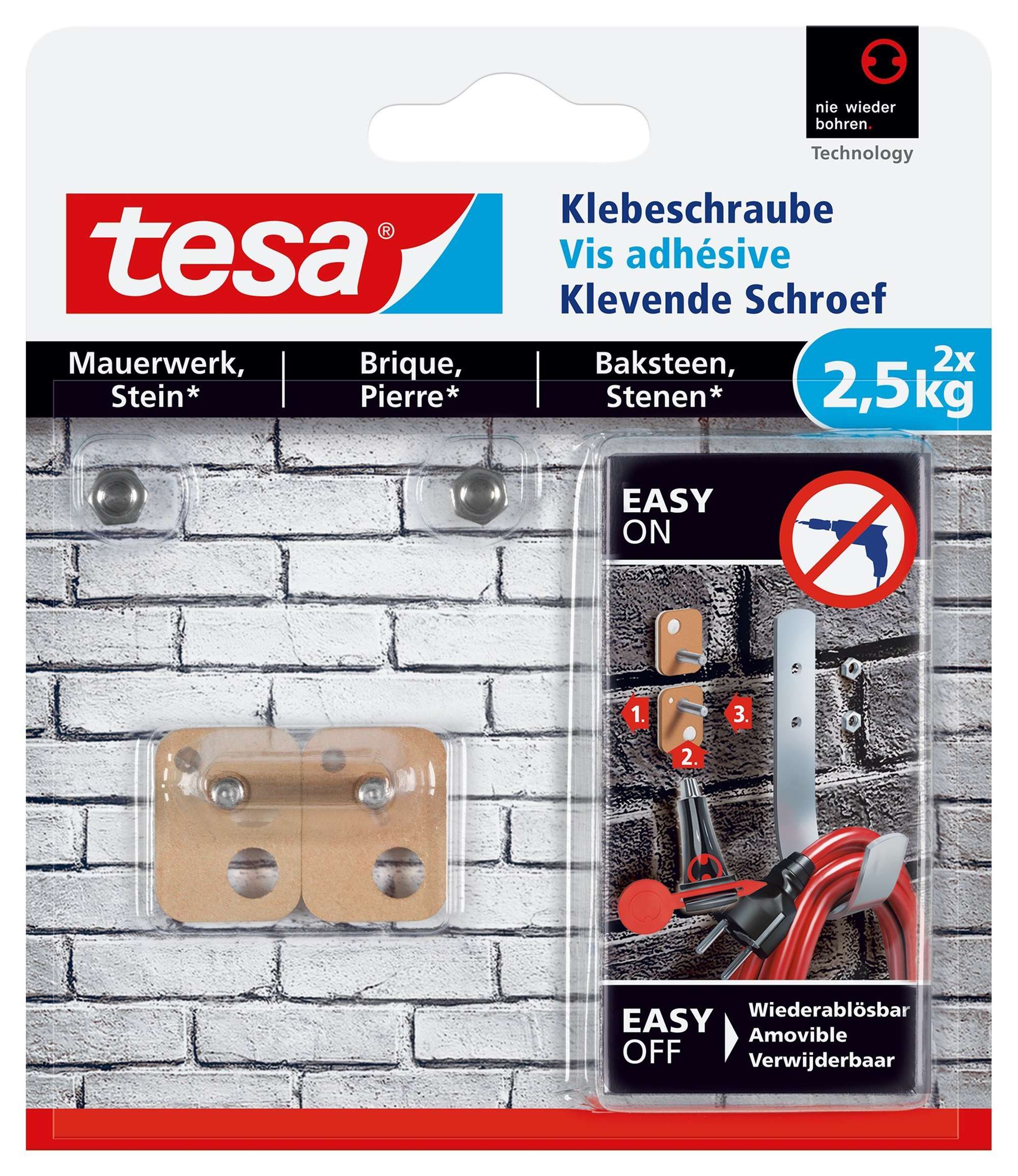 tesa Klebeschraube für Mauerwerk und Stein 77902 rechteckig, 2 x 2,5 kg