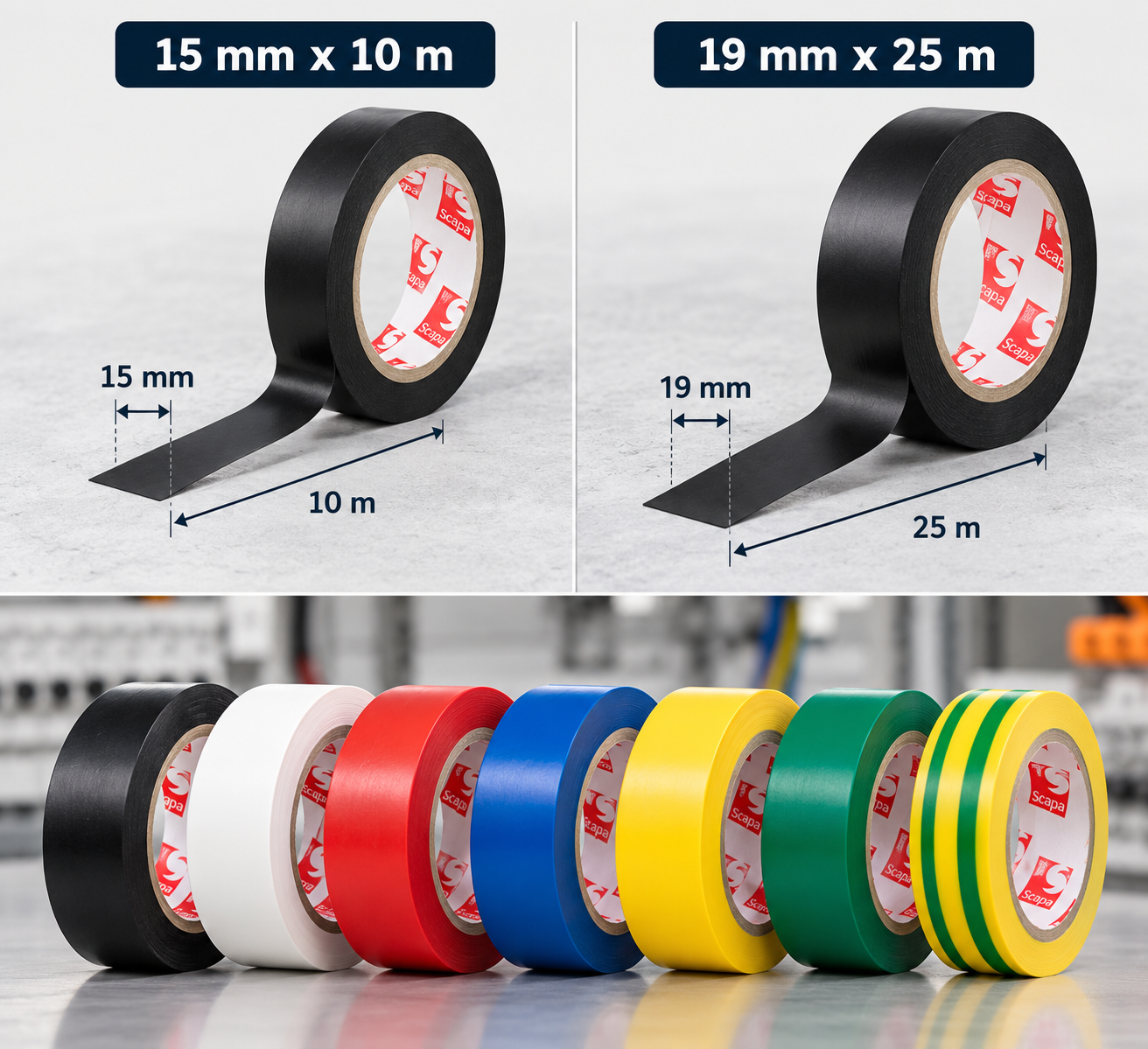 Scapa 2702 Premium‐Elektro‐PVC‐Band, 15 mm x 10 m, grau