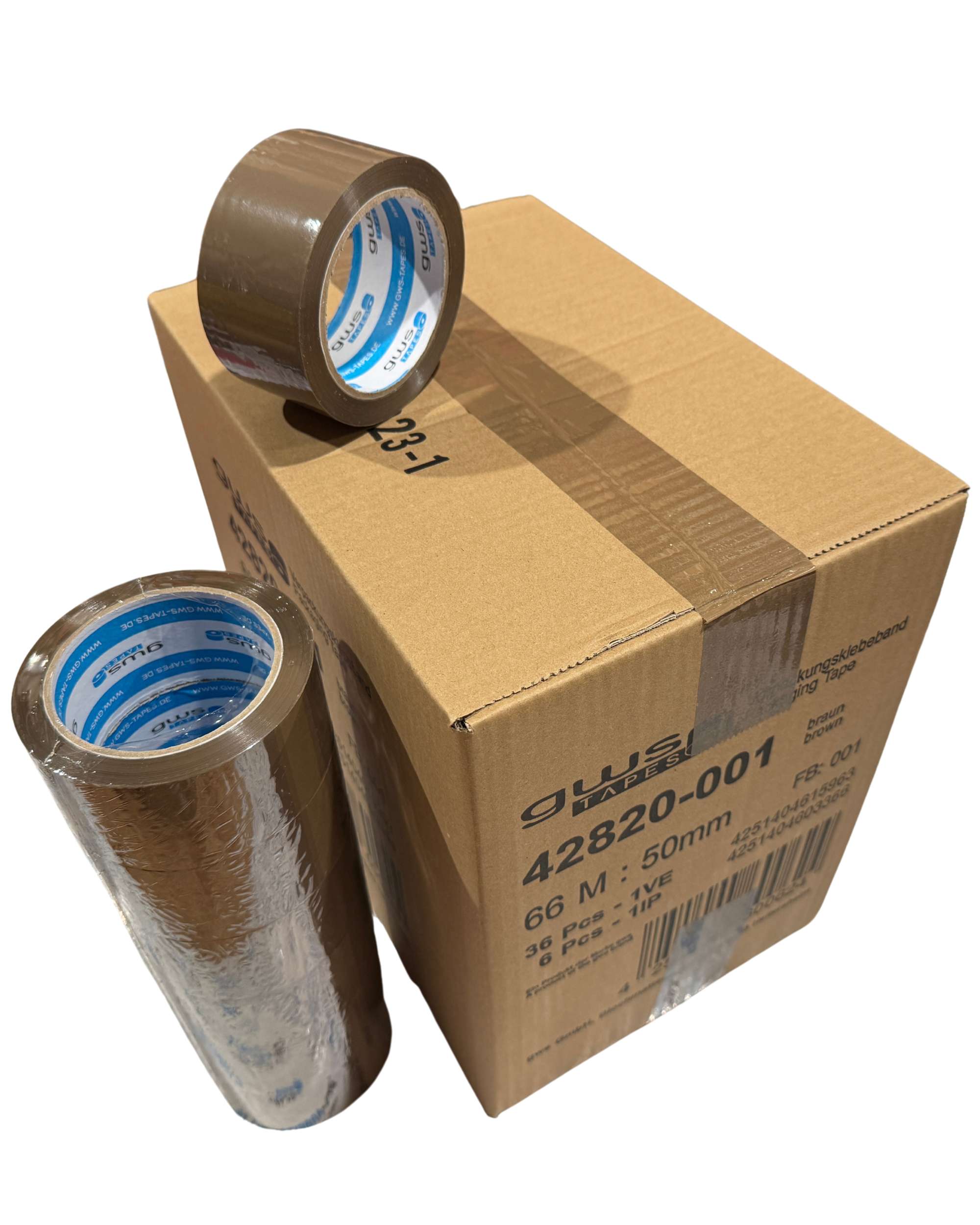 42820S6-001 gws Verpackungsklebeband-Set, 66 m x 50 mm, Mini-Abroller + 6 Rollen braun