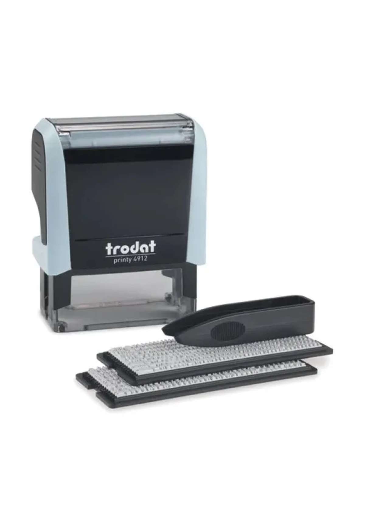 WEDO Stempel Druck, Typo 4-zeilig, Trodat 4912 pastellhellblau