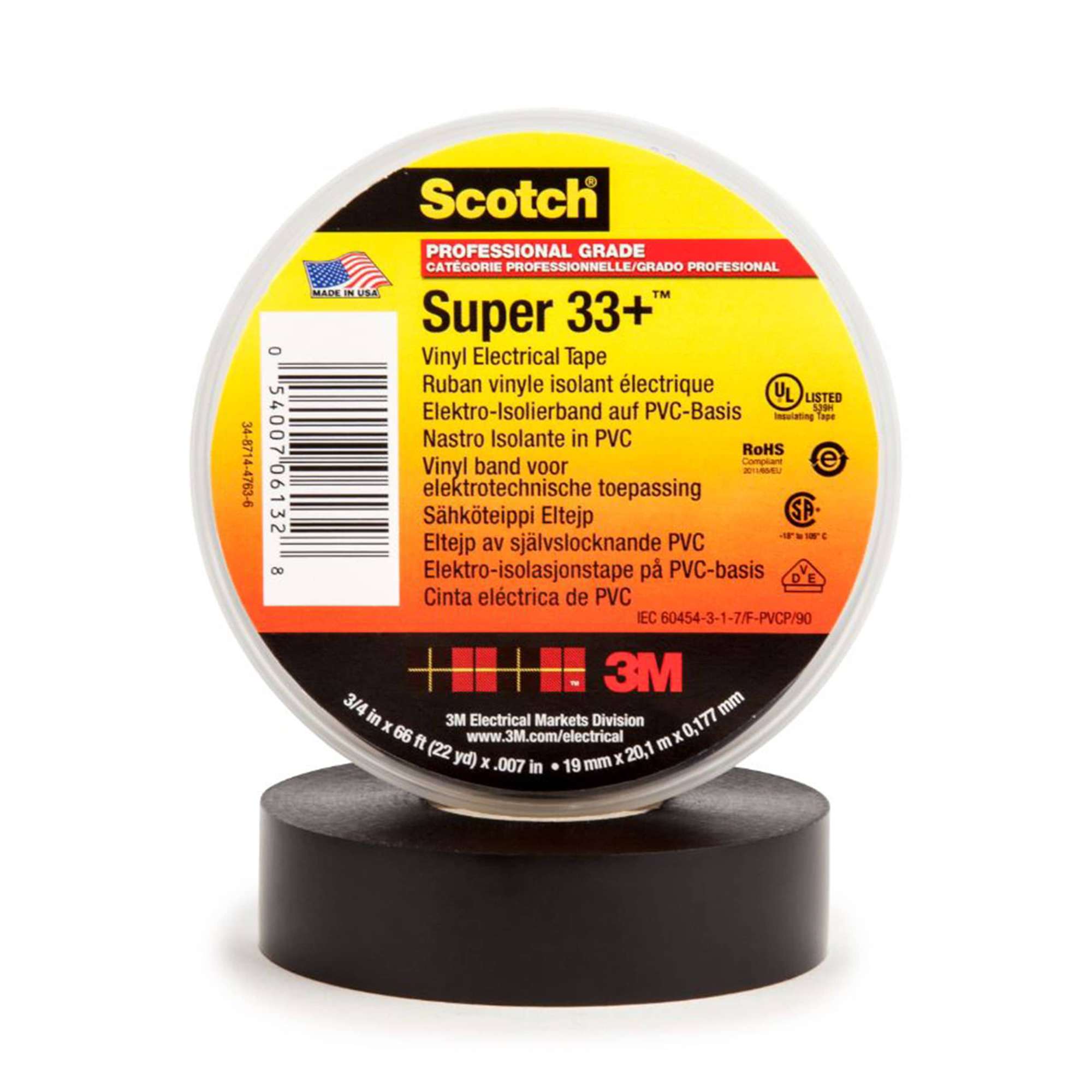 3M Scotch 33 Plus Vinyl Elektro-Isolierband, 20 m x 19 mm, schwarz