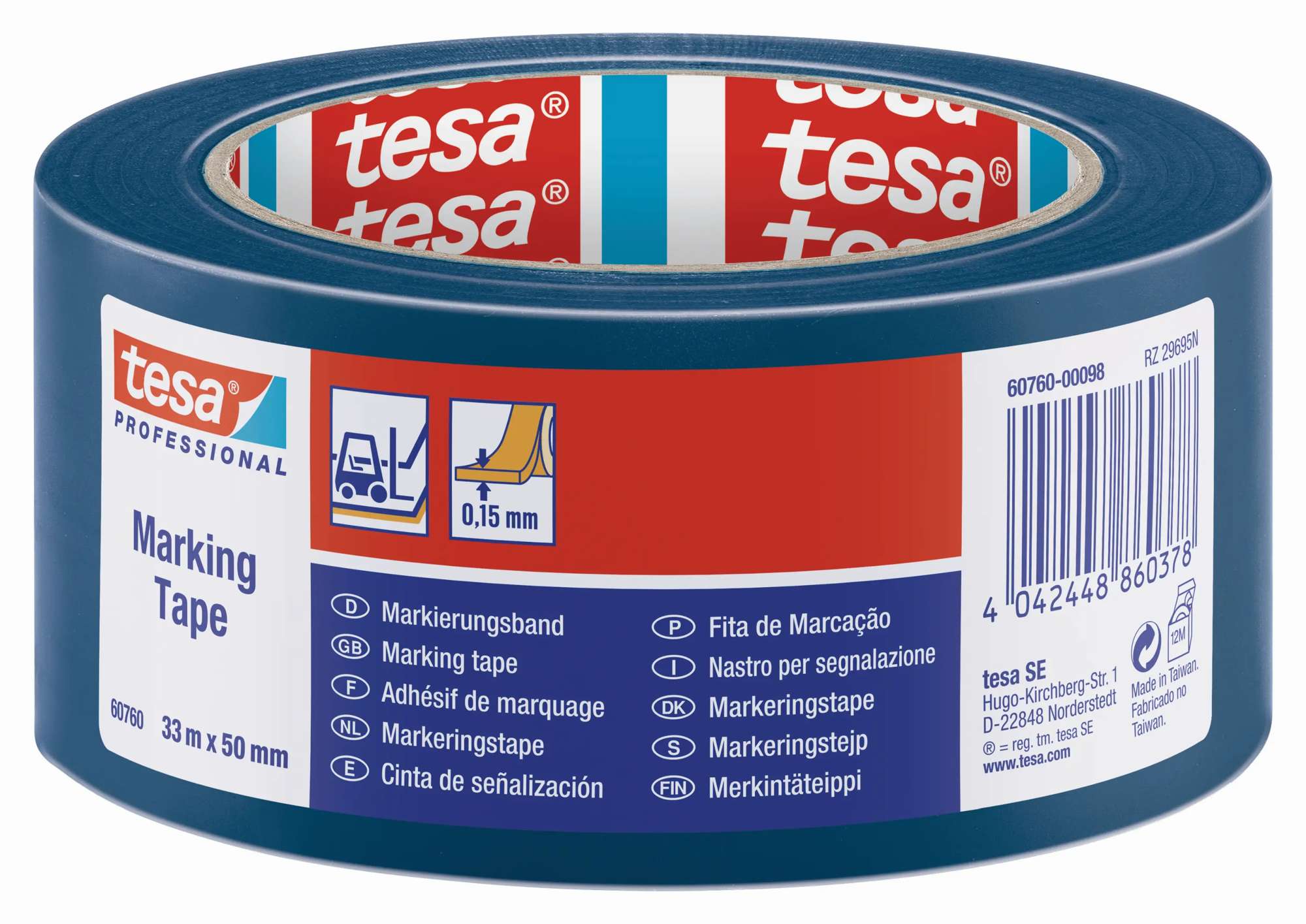 tesa 60760 Bodenmarkierung, 33 m x 50 mm, blau