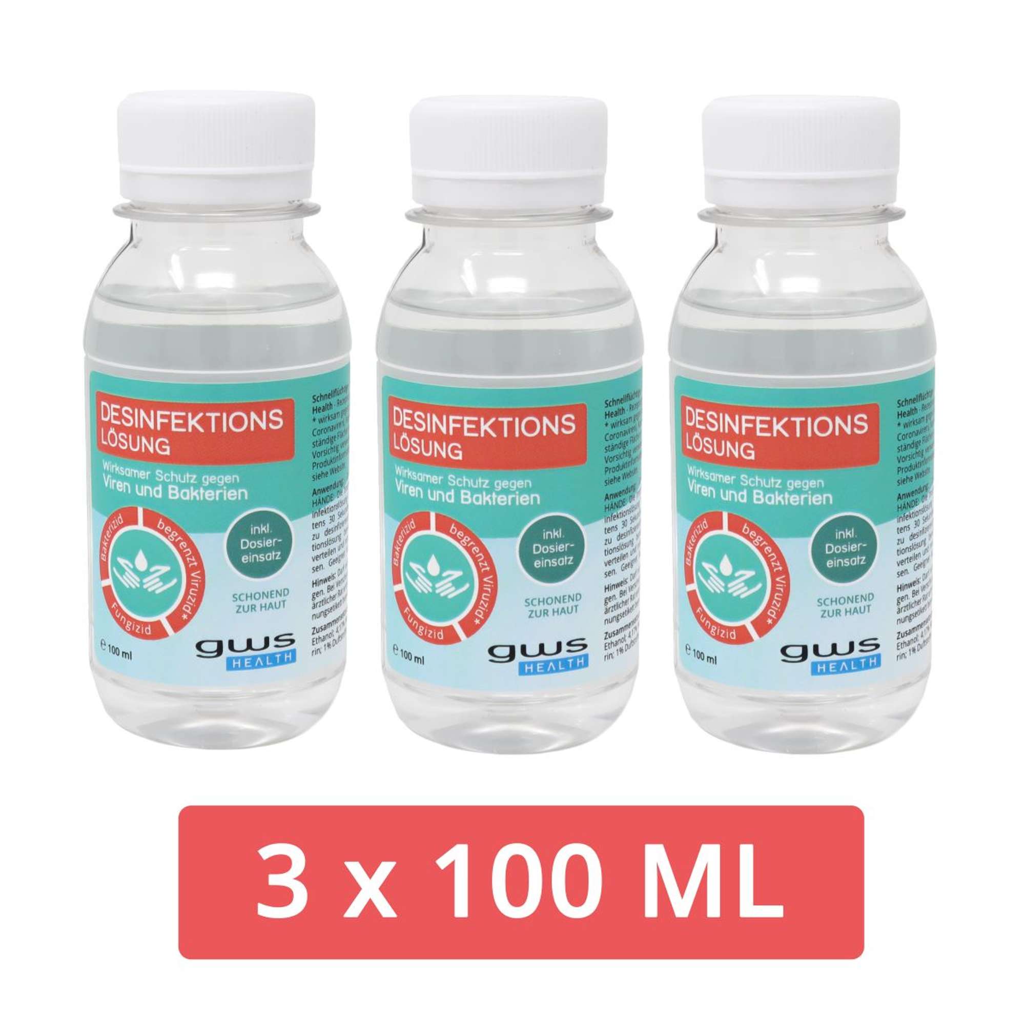 800-101x3 gws Desinfektionsloesung versch. Groessen, Haende - alkoholbestaendige Flaechen, 3 Flaeschchen á 100ml