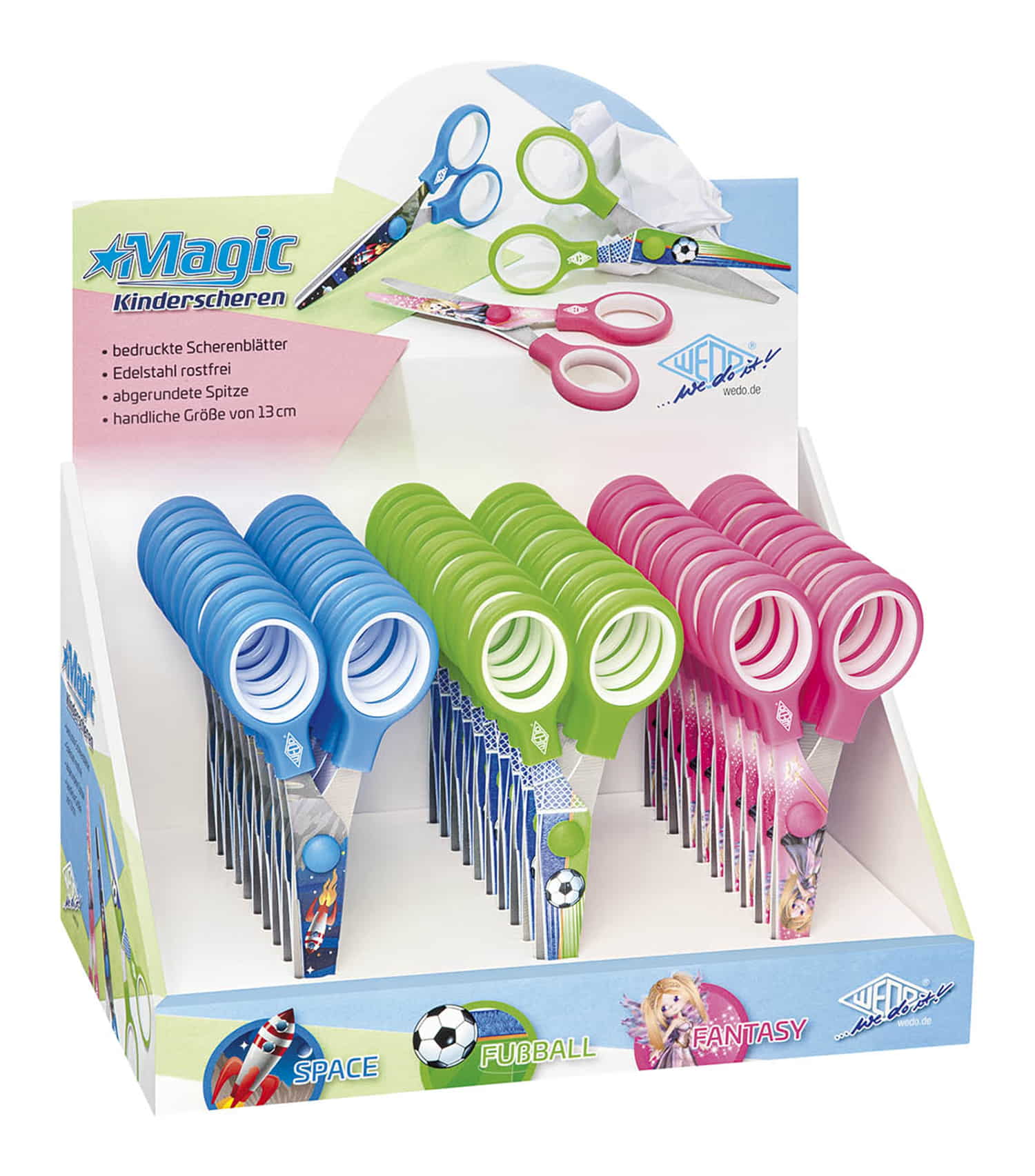 WEDO Bastelschere 13 cm rund Magic, Kinderschere mit Motiv f.sort.