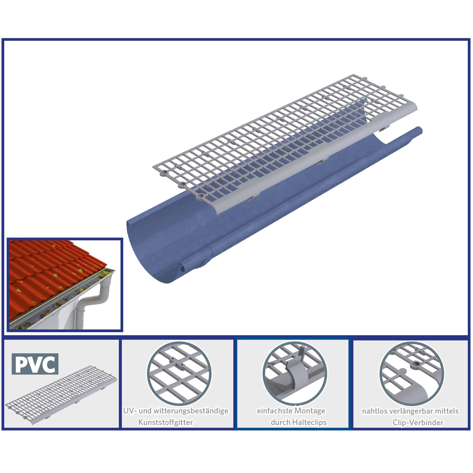 HS-PVC-Dachrinnenschutz 4 x 50 cm x 17 cm zinkgrau