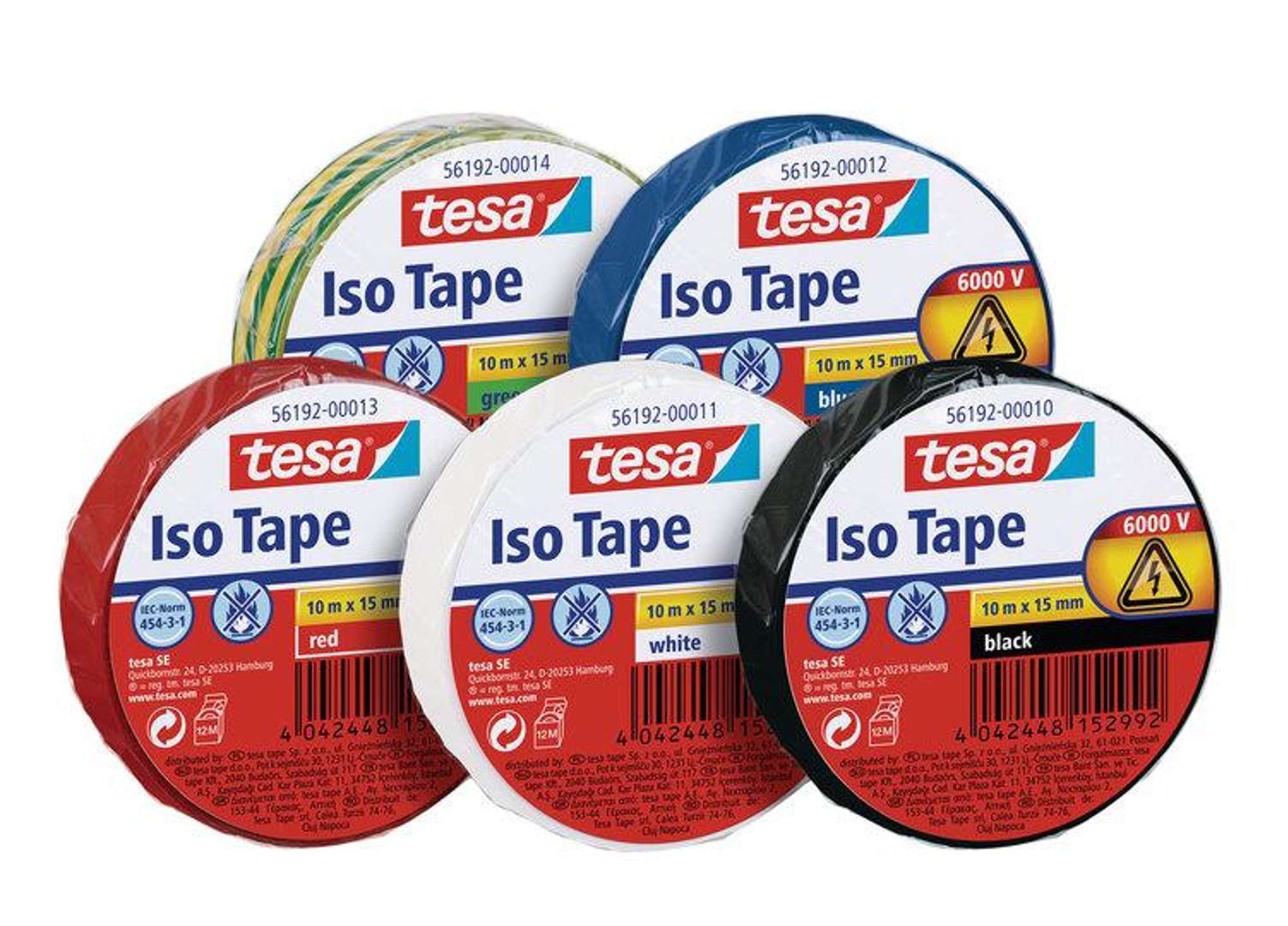 56192-002 tesa 56192 Isolierband, 10 m x 15 mm, gelb/gruen