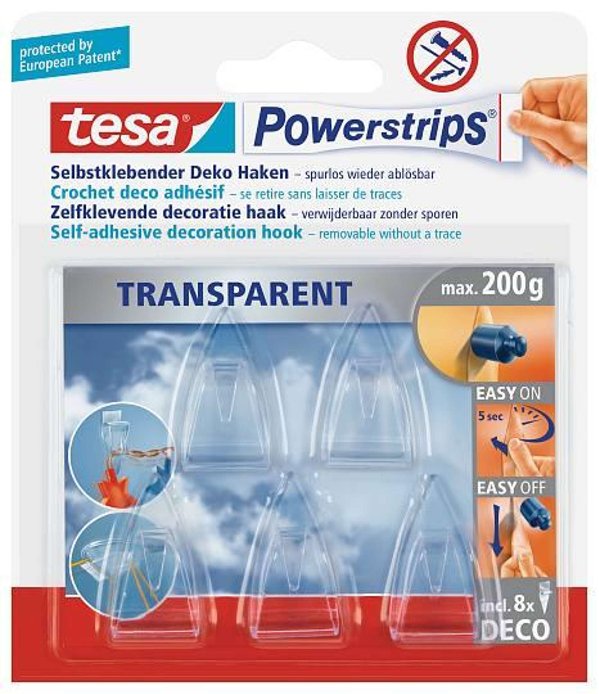 tesa Powerstrips DECO Haken transparent, 5 Haken