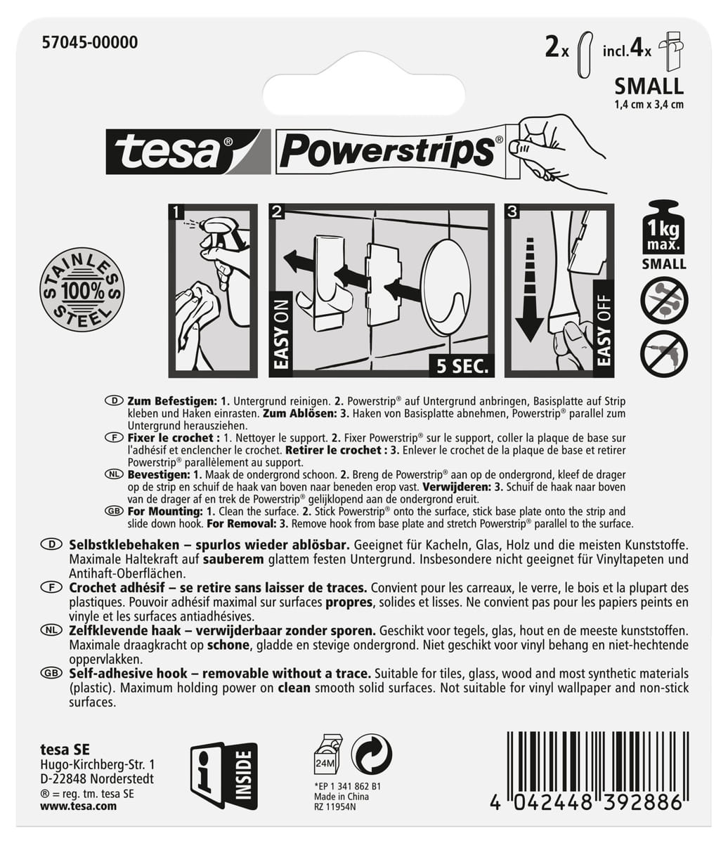 Tesa Black Hooks S Powerstrips Klebehaken Small Eckig (B x H) 14mm x 34mm  Schwarz Inhalt: 3St.