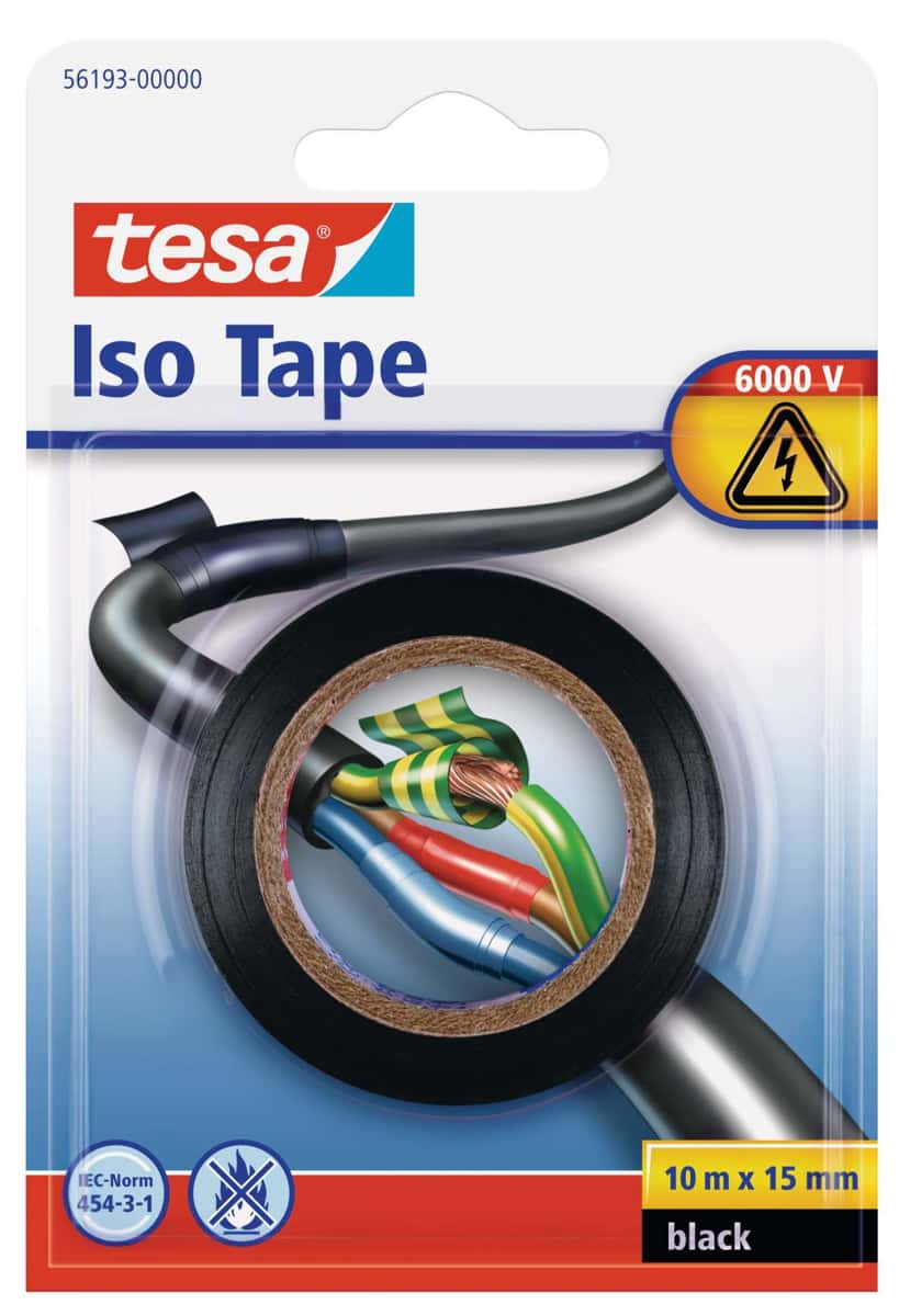 tesa Isolierband, schwarz / weiss / rot , Blisterpackung (10 m :15 mm)