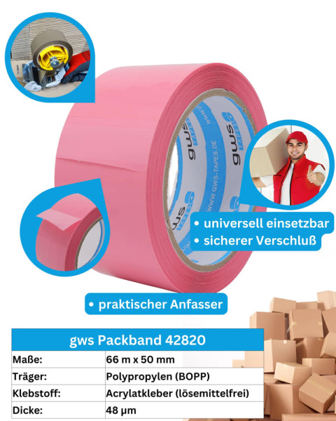 gws 42820-003 Packband PP leise abrollend pink